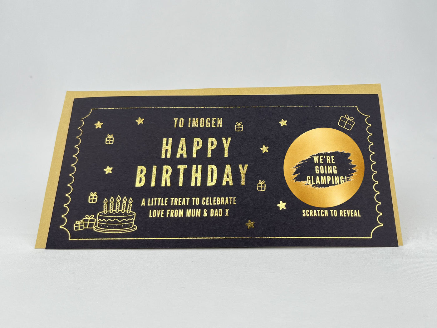 Personalised Gold Foil Birthday Cake Scratch Reveal Ticket