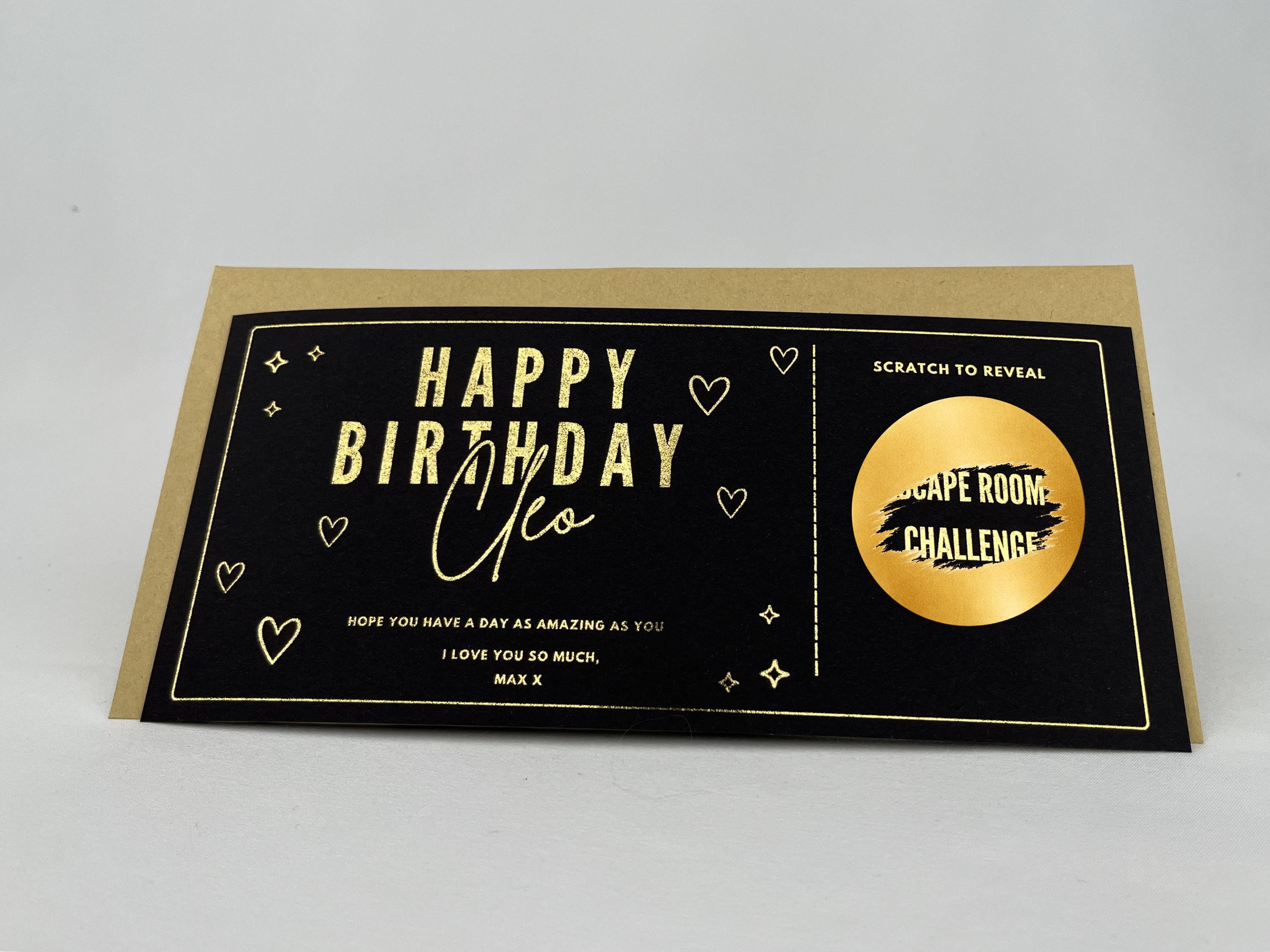 Personalised Gold Foil Hearts Scratch Reveal Card - Birthday & Any Occasion