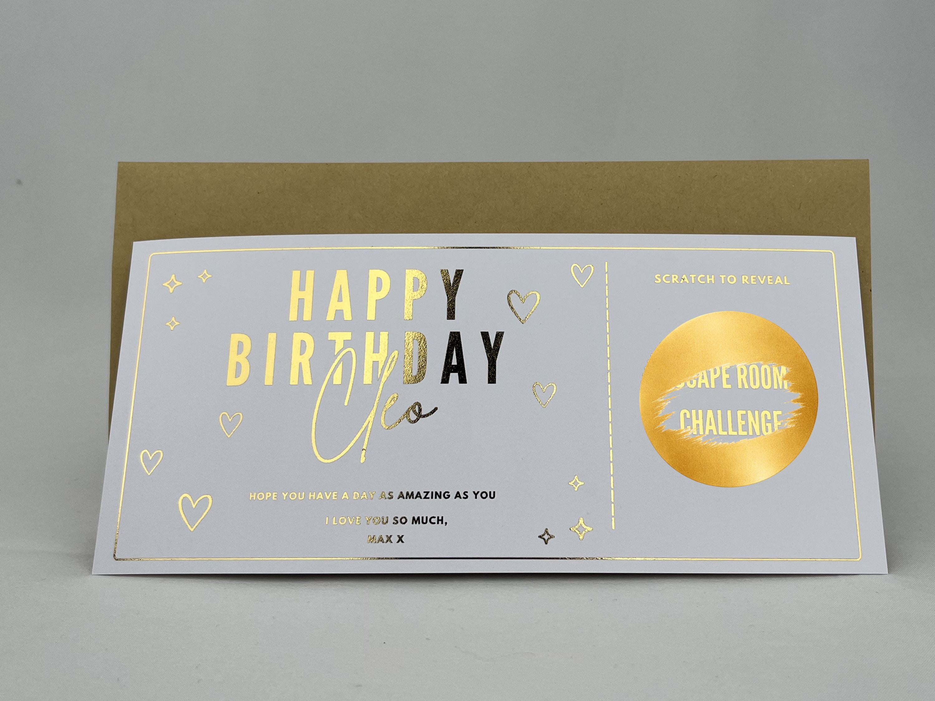 Personalised Gold Foil Hearts Scratch Reveal Card - Birthday & Any Occasion