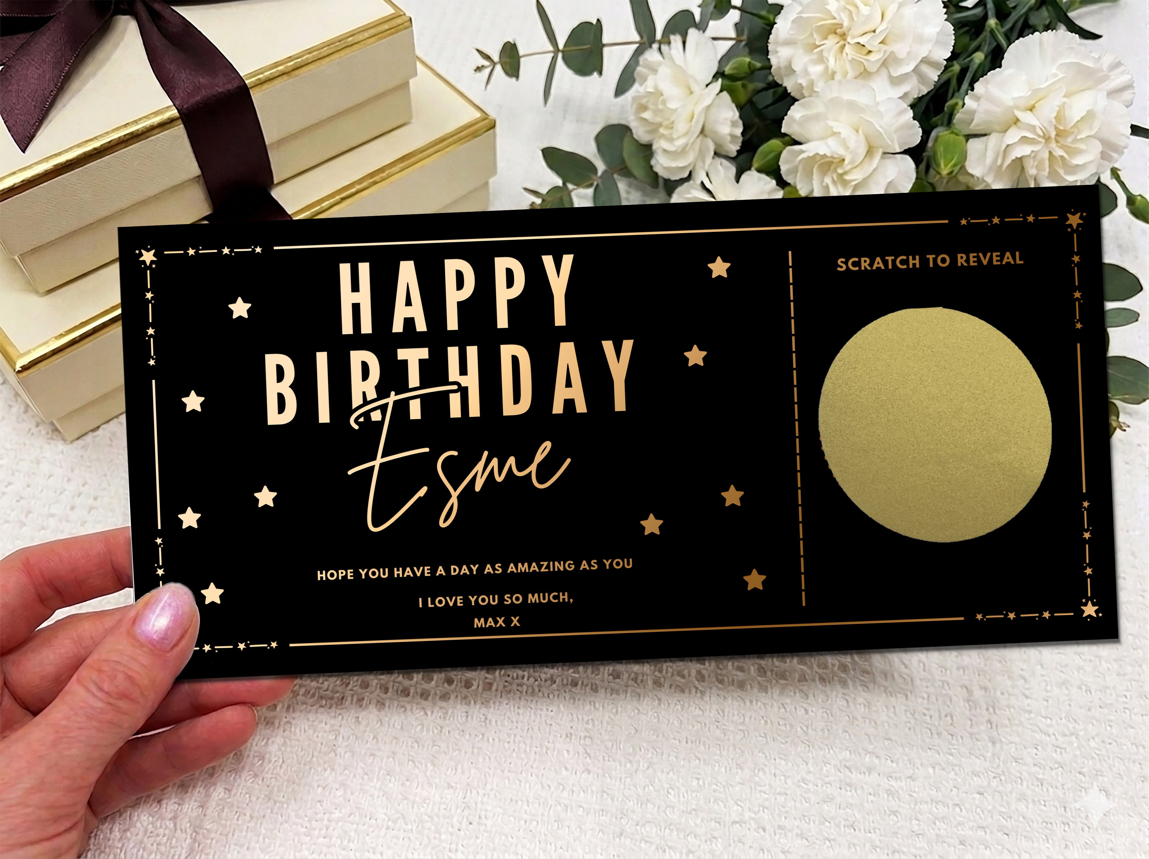 Personalised Gold Foil Star Border Scratch Reveal Card
