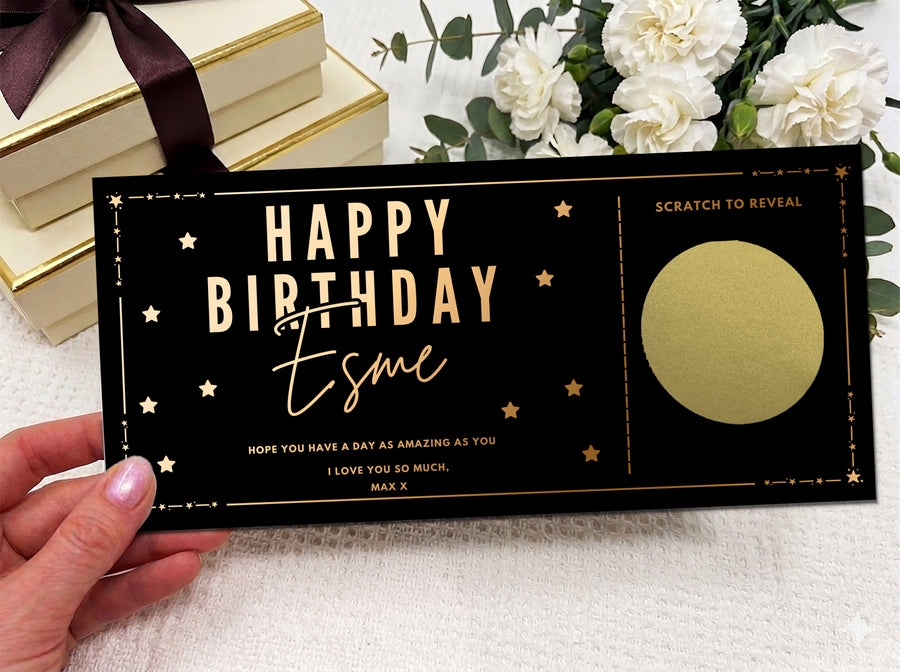 Personalised Gold Foil Star Border Scratch Reveal Card