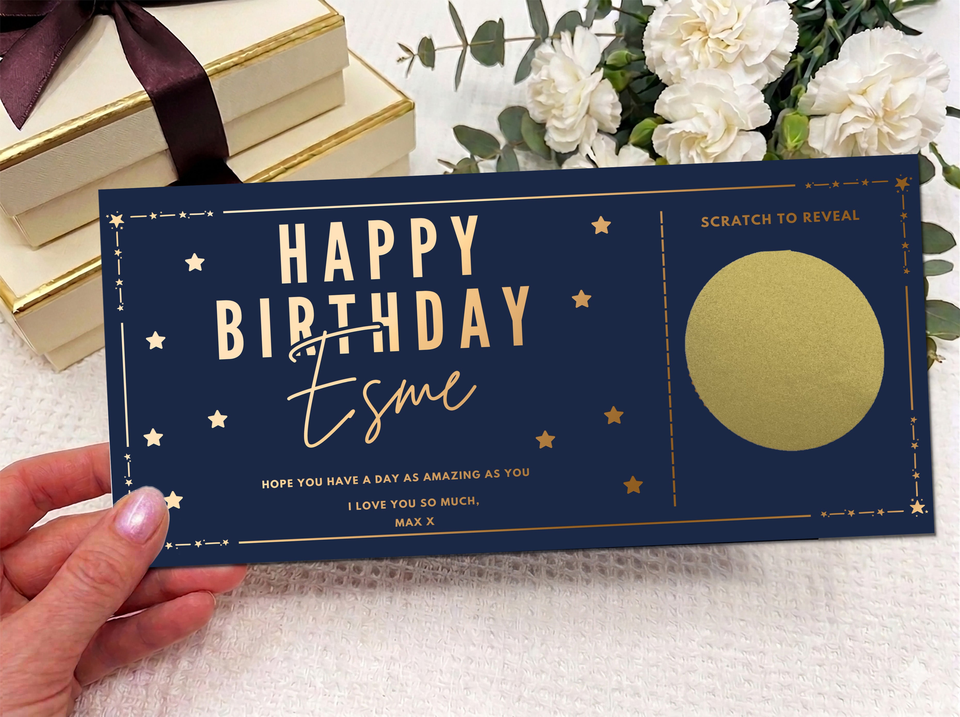 Personalised Gold Foil Star Border Scratch Reveal Card
