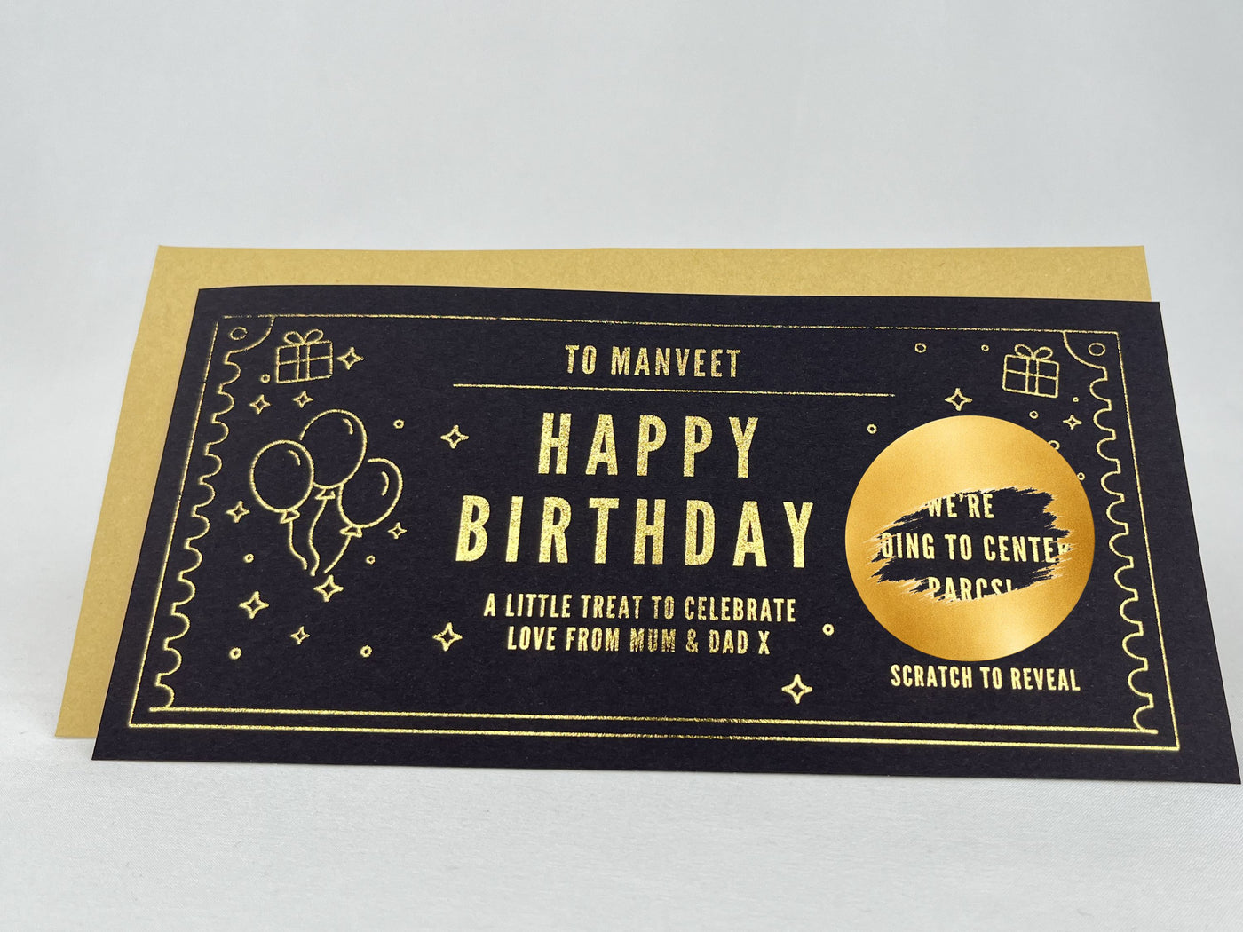 Personalised Gold Foil Balloons Scratch Reveal Ticket