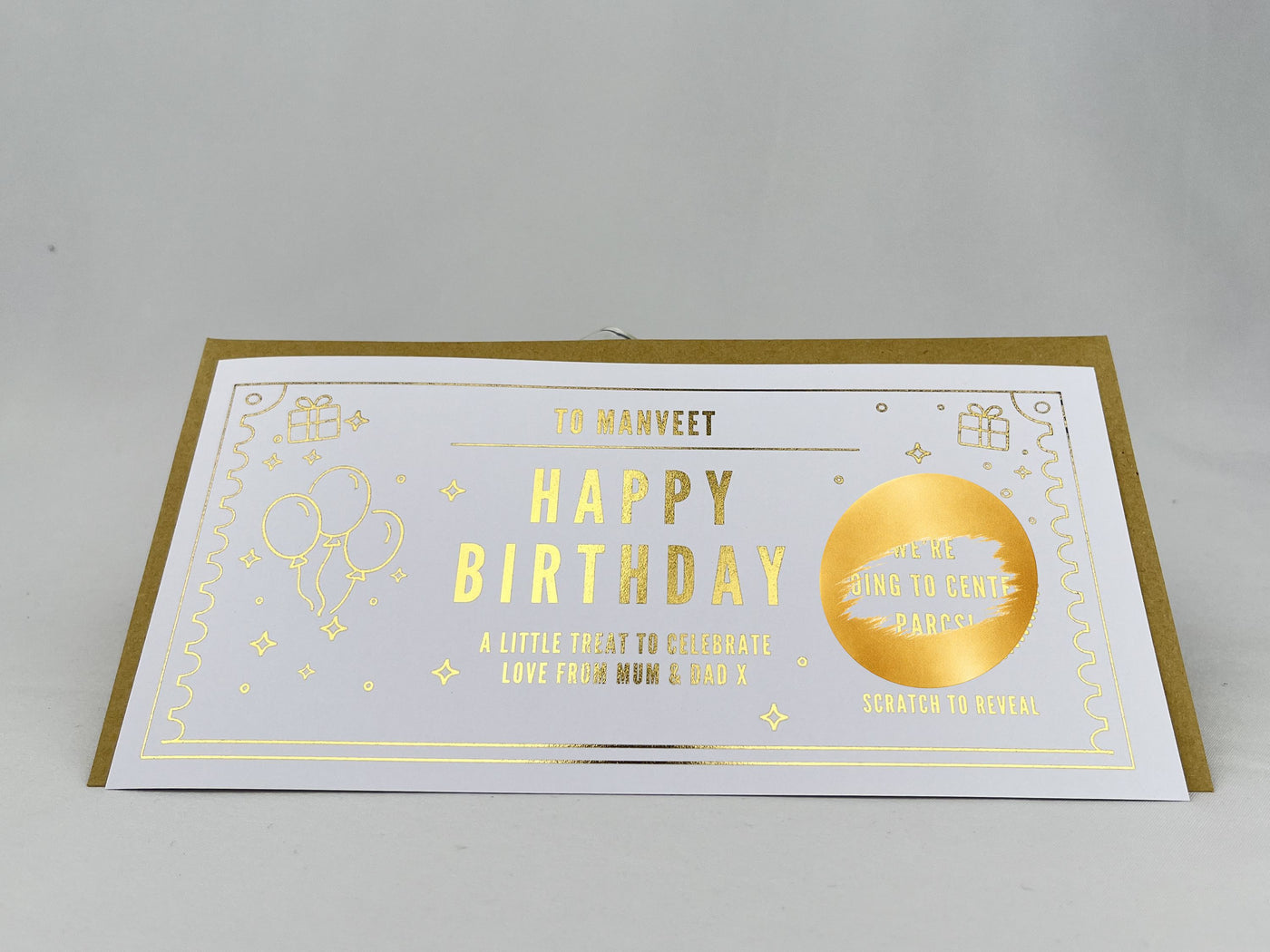 Personalised Gold Foil Balloons Scratch Reveal Ticket