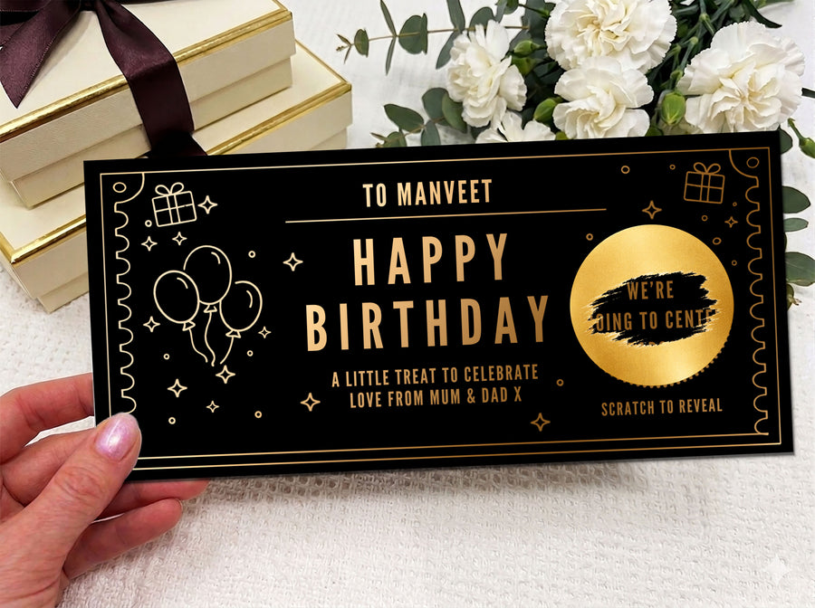 Personalised Gold Foil Balloons Scratch Reveal Ticket