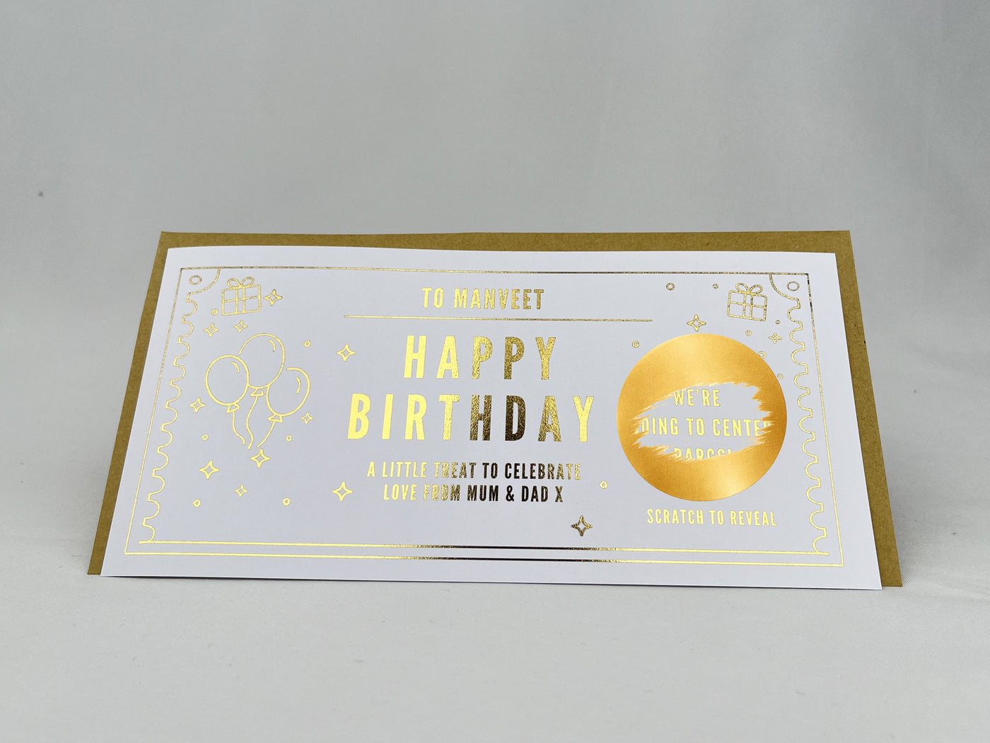 Personalised Gold Foil Balloons Scratch Reveal Ticket