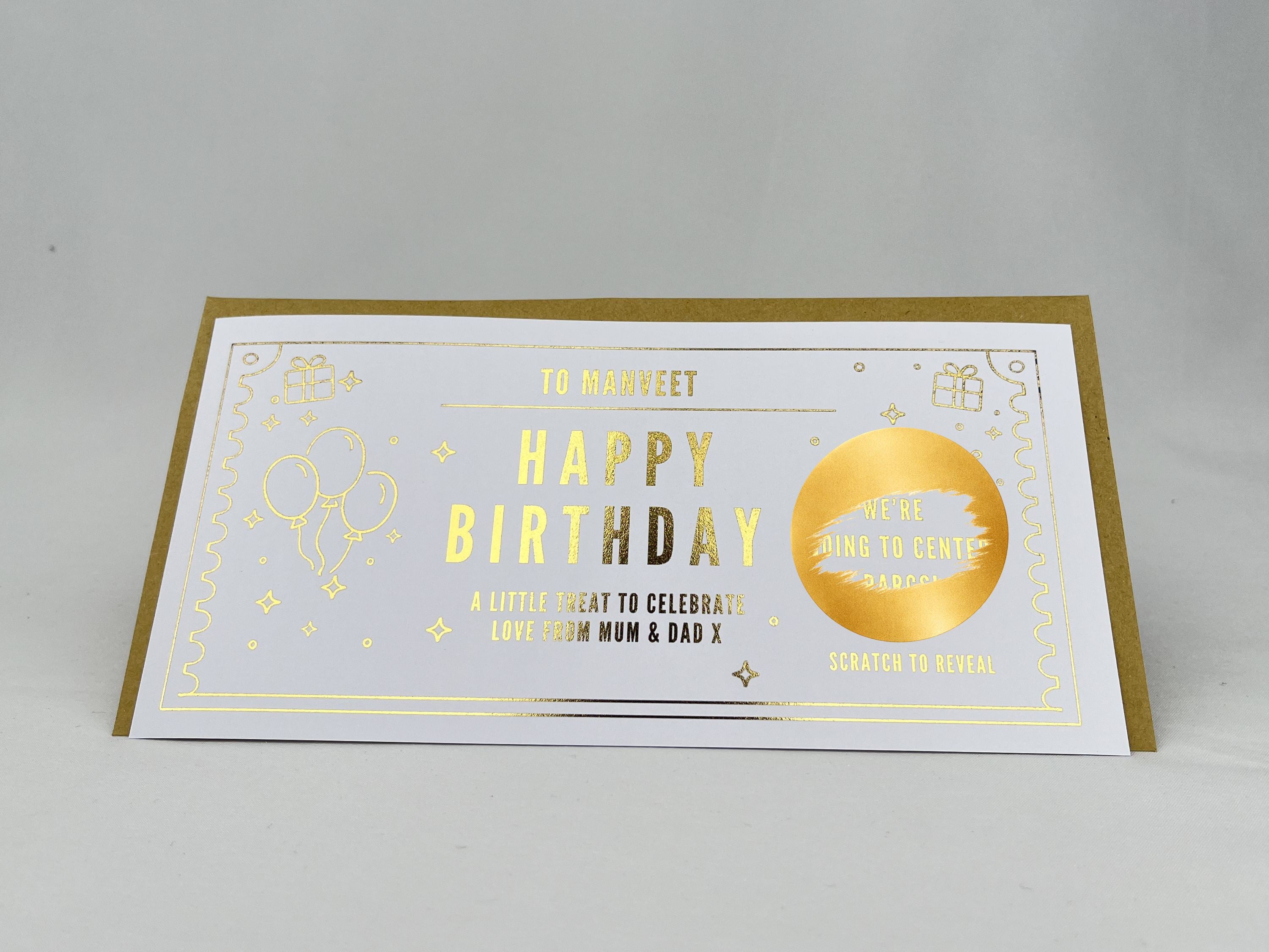 Personalised Gold Foil Balloons Scratch Reveal Ticket