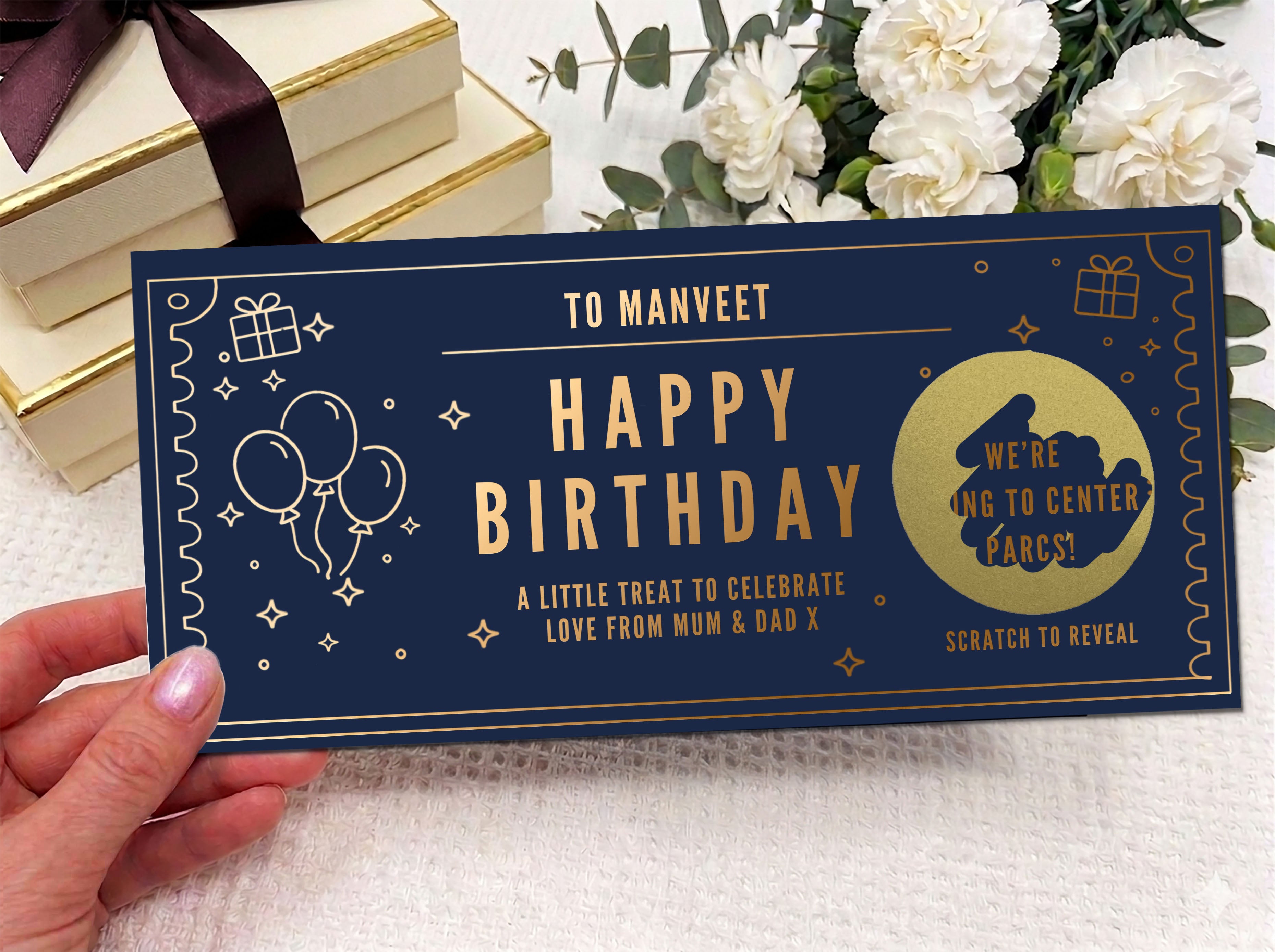 Personalised Gold Foil Balloons Scratch Reveal Ticket