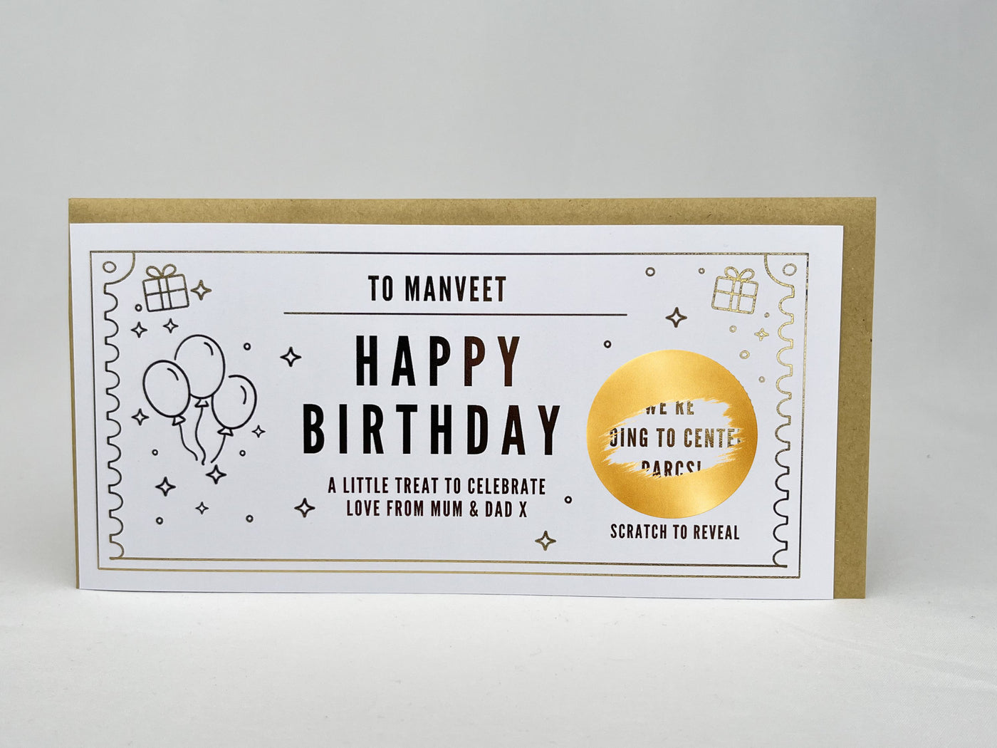 Personalised Gold Foil Balloons Scratch Reveal Ticket