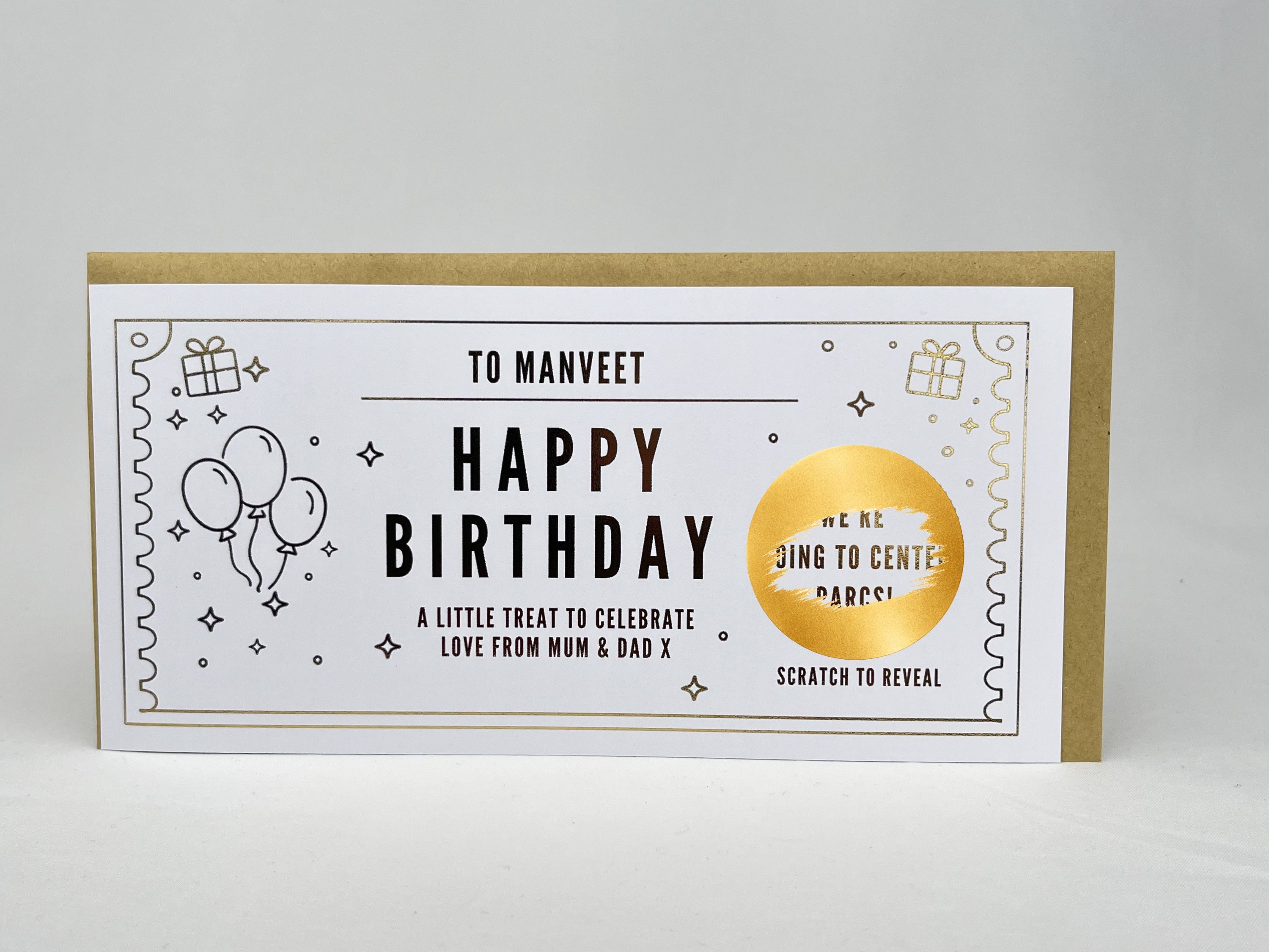 Personalised Gold Foil Balloons Scratch Reveal Ticket