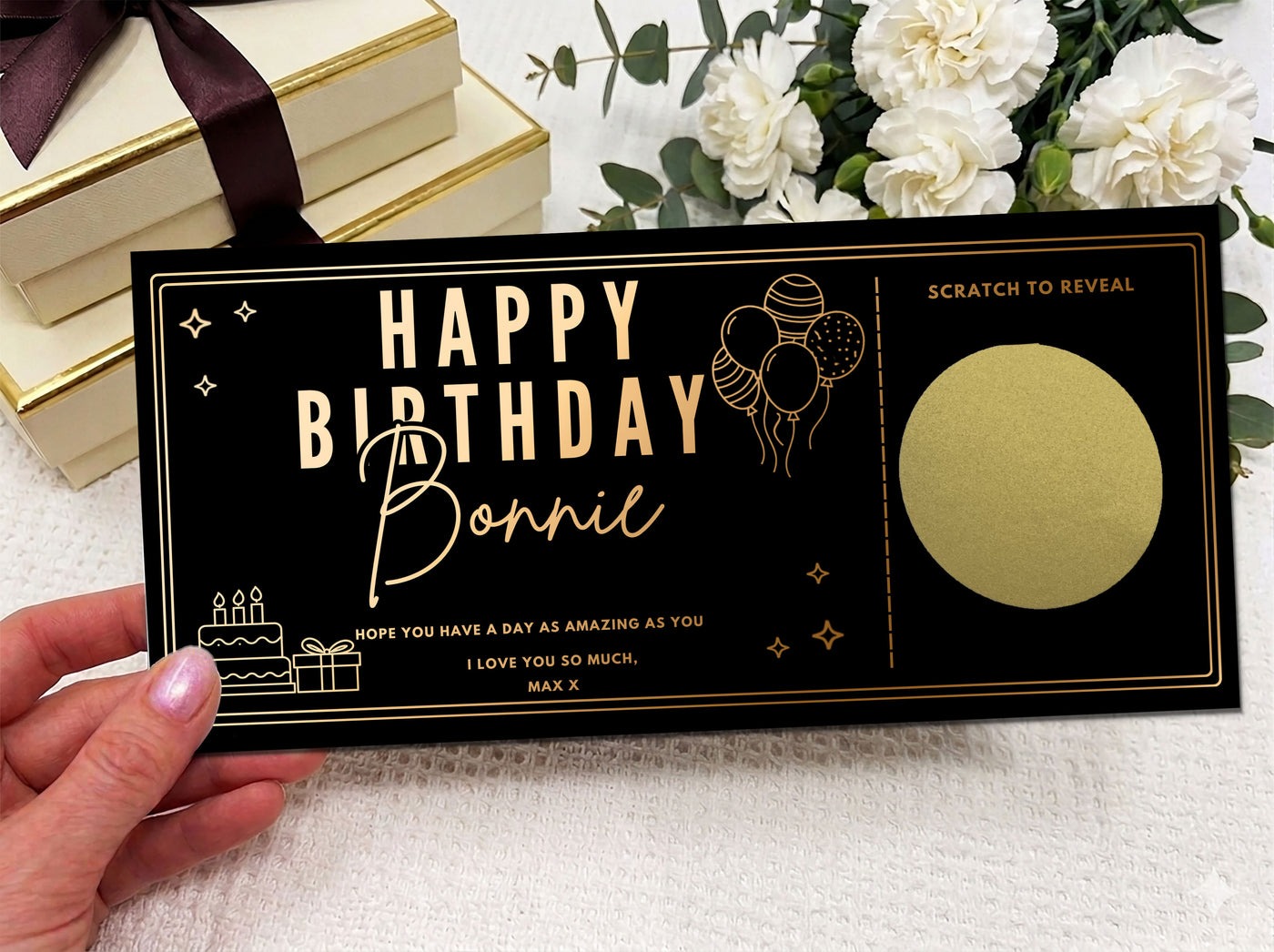 Personalised Gold Milestone Birthday Scratch Reveal Ticket