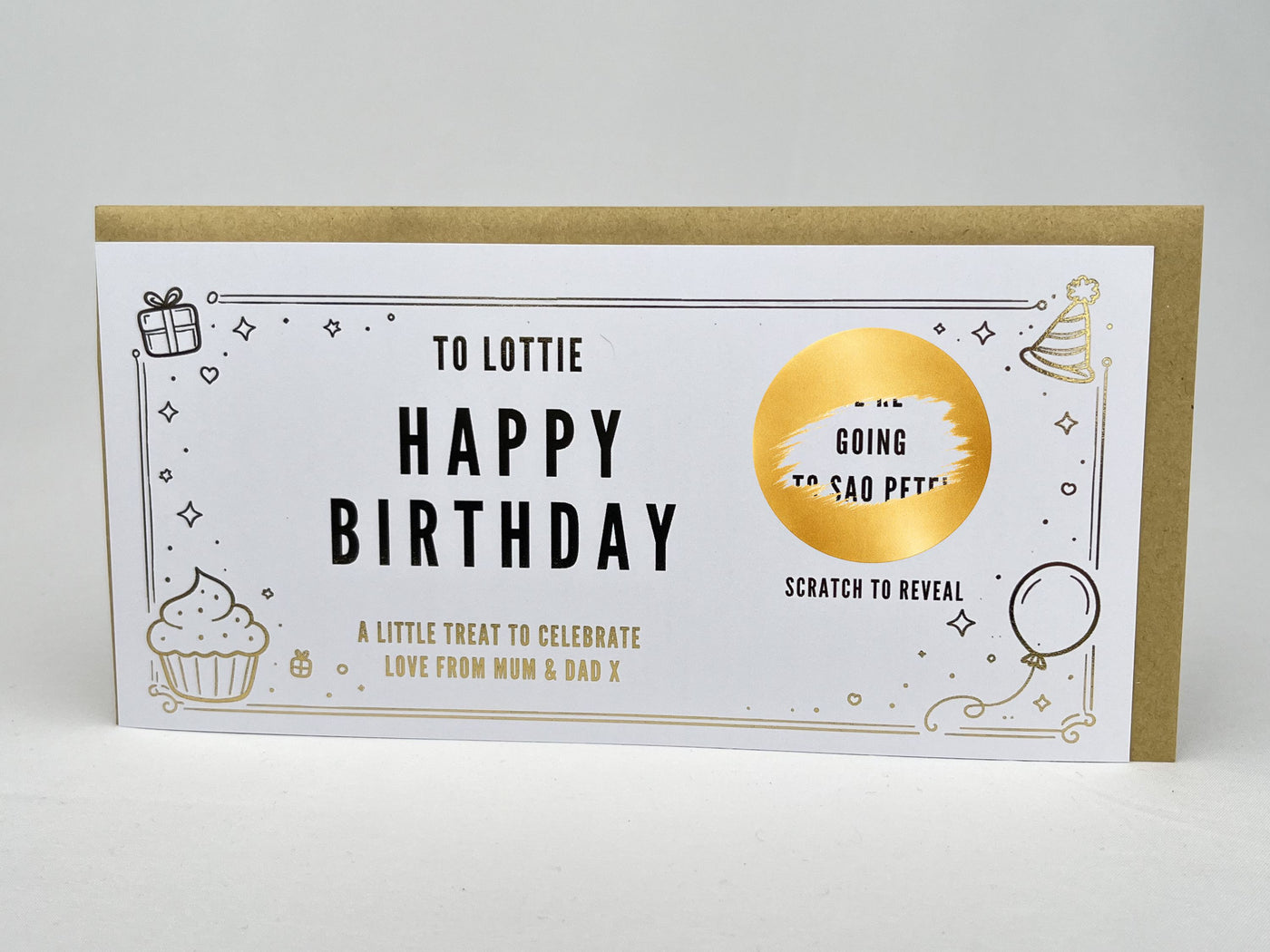 Personalised Gold Birthday Surprise Gift Voucher Scratch Card