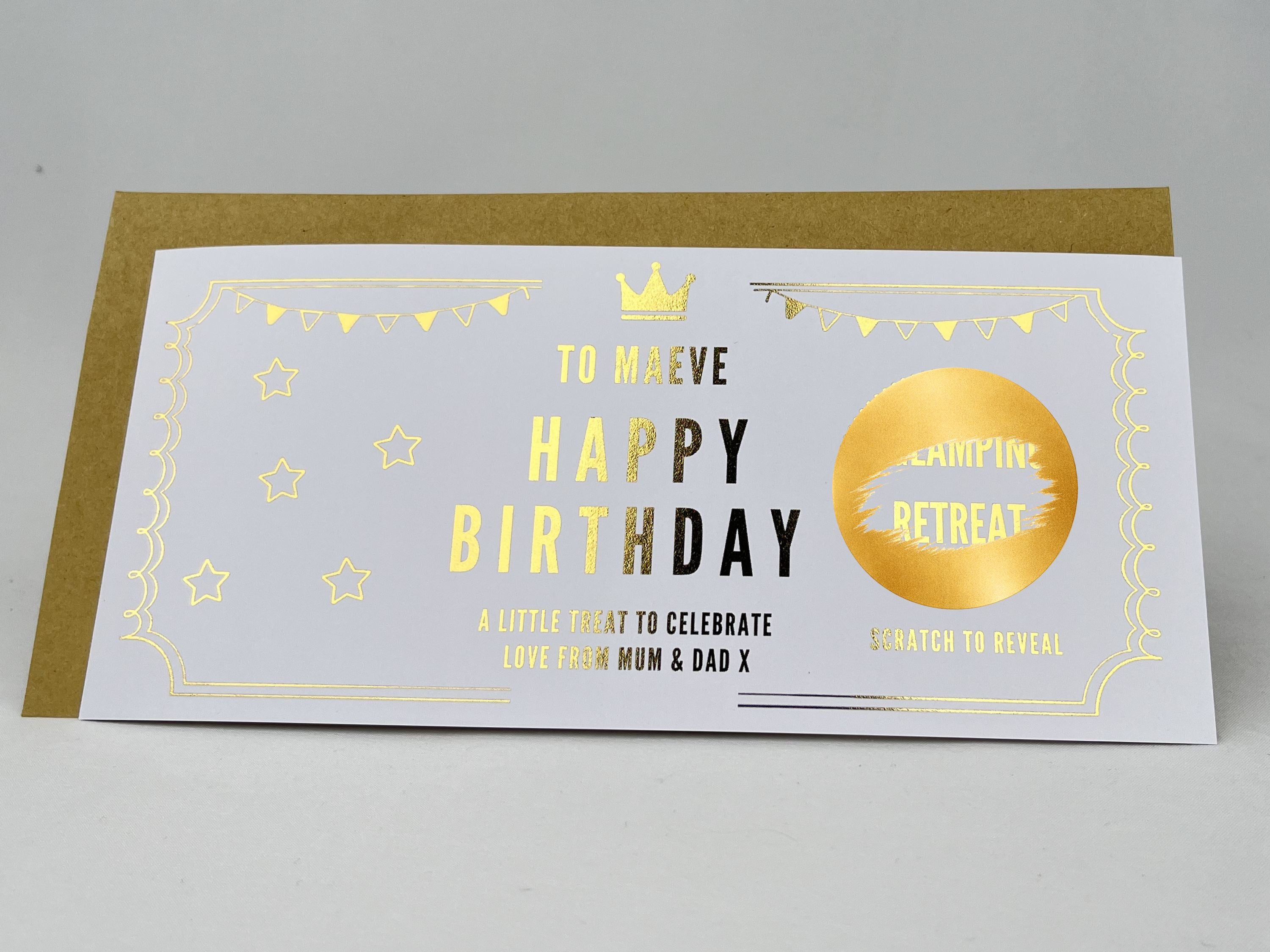 Personalised Gold Crown Birthday Scratch Reveal Gift Voucher