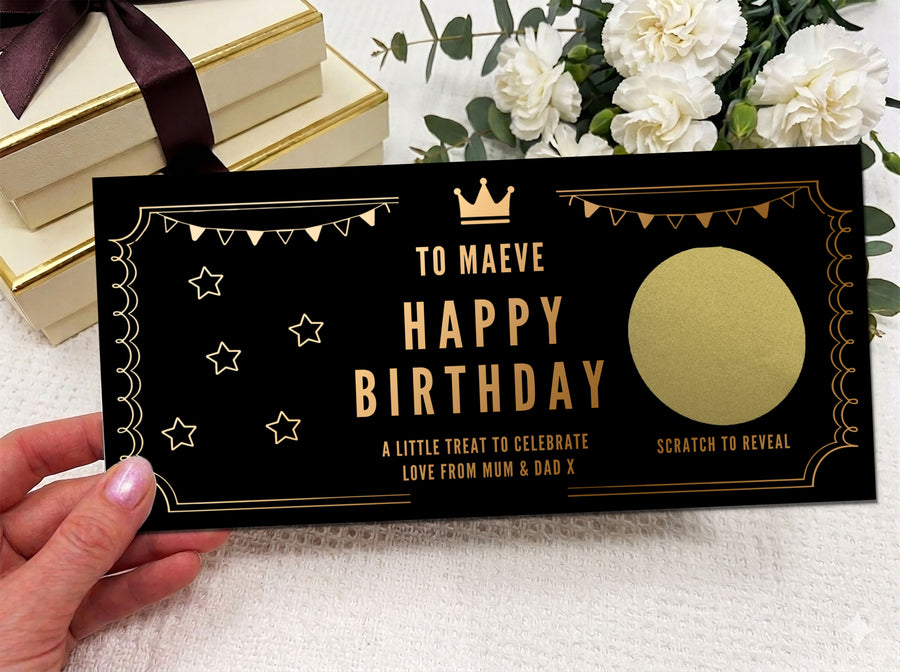 Personalised Gold Crown Birthday Scratch Reveal Gift Voucher