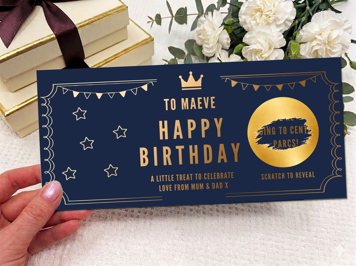 Personalised Gold Crown Birthday Scratch Reveal Gift Voucher
