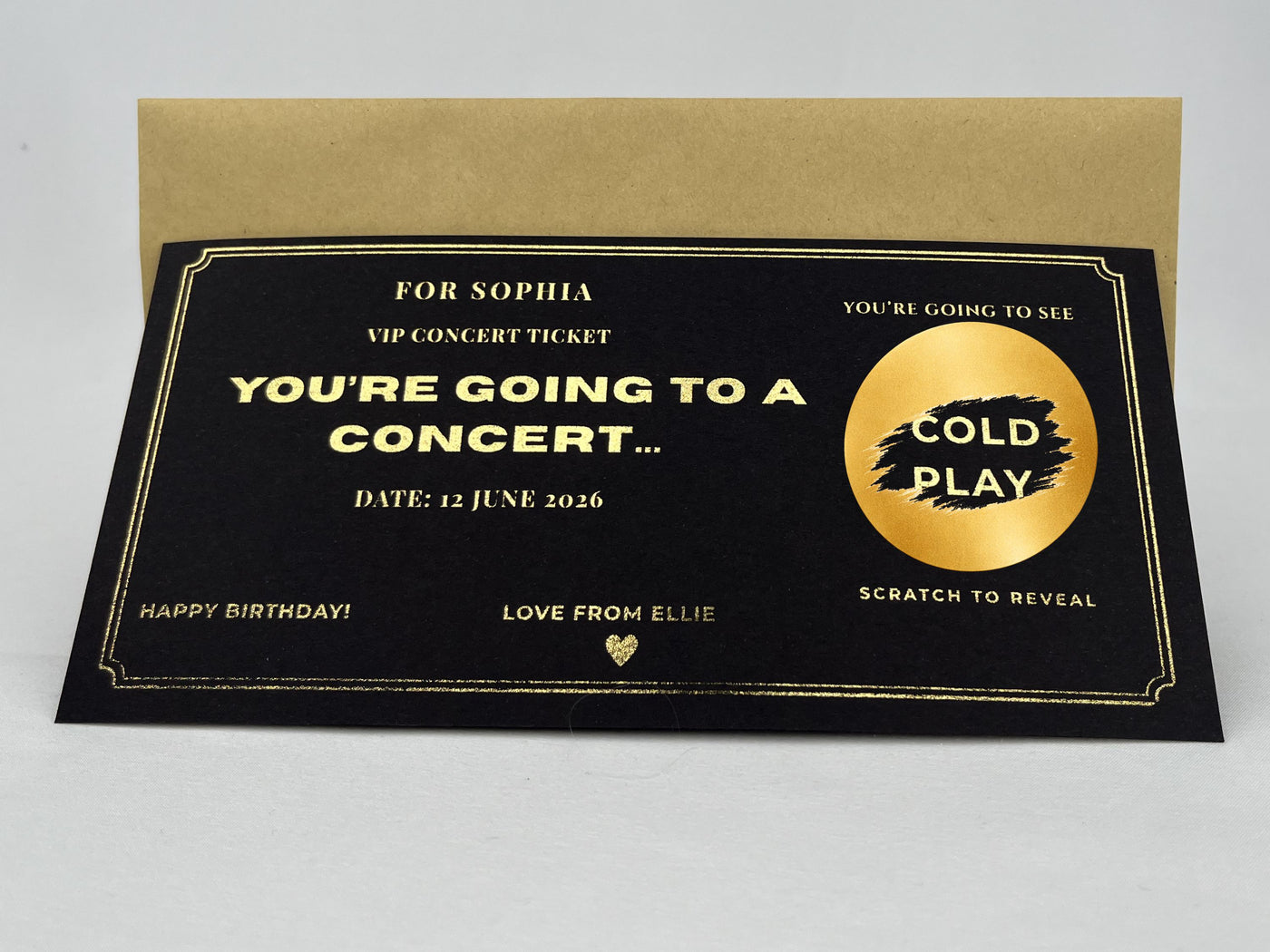 Personalised Gold VIP Event Concert Scratch Reveal Ticket