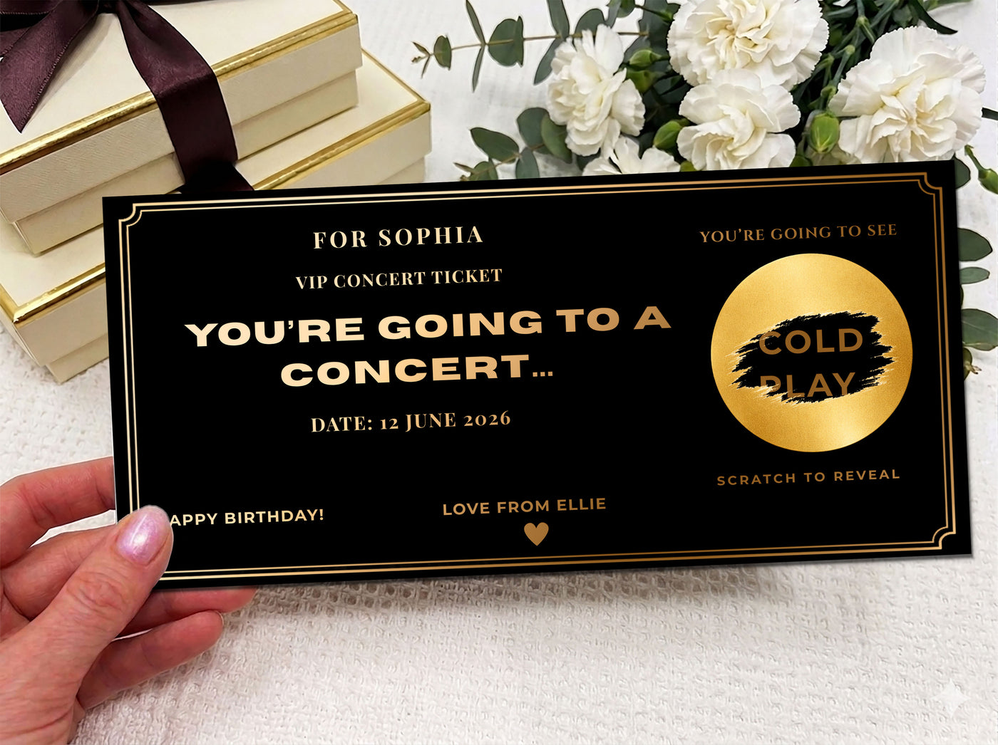 Personalised Gold VIP Event Concert Scratch Reveal Ticket