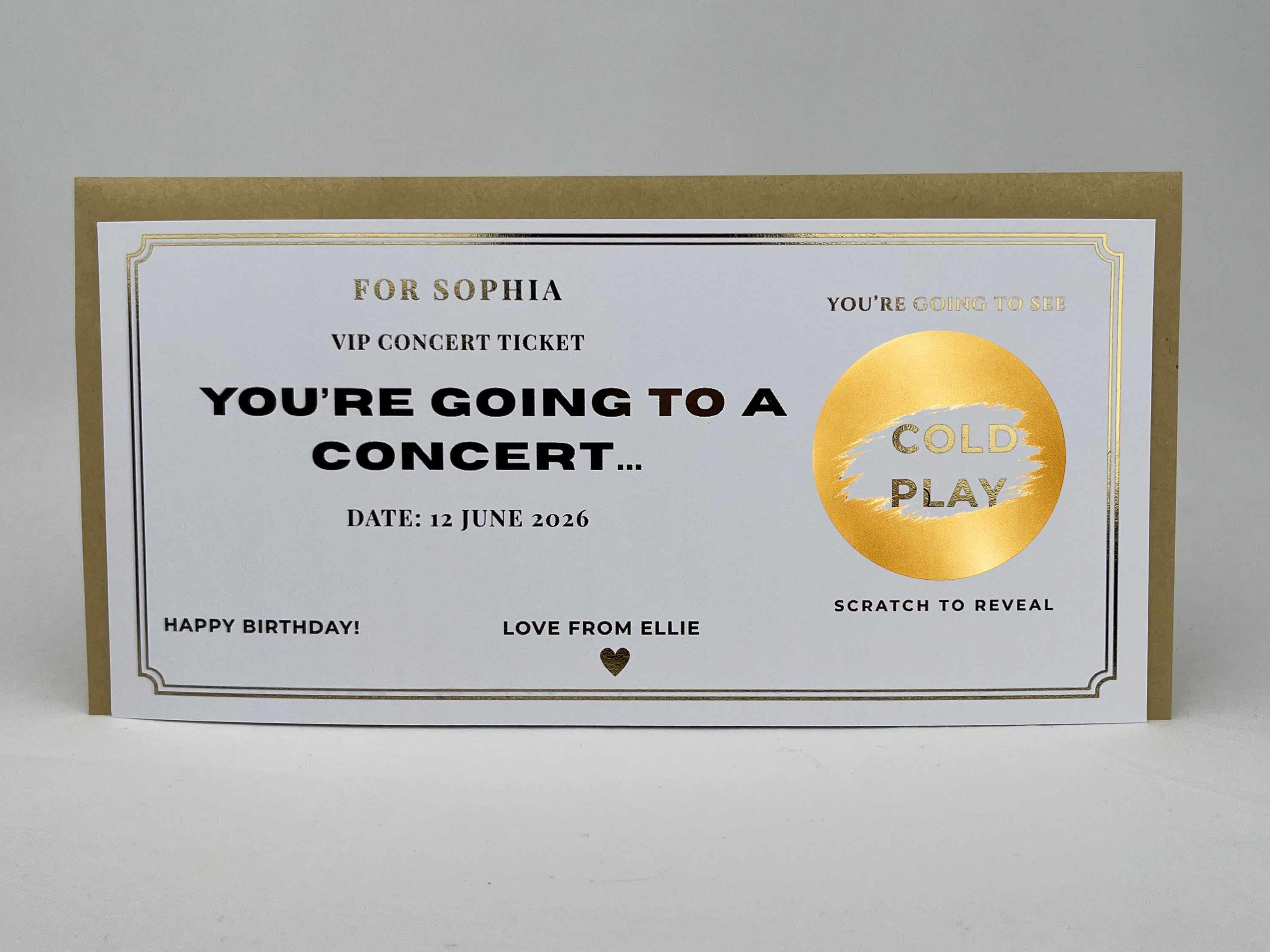 Personalised Gold VIP Event Concert Scratch Reveal Ticket