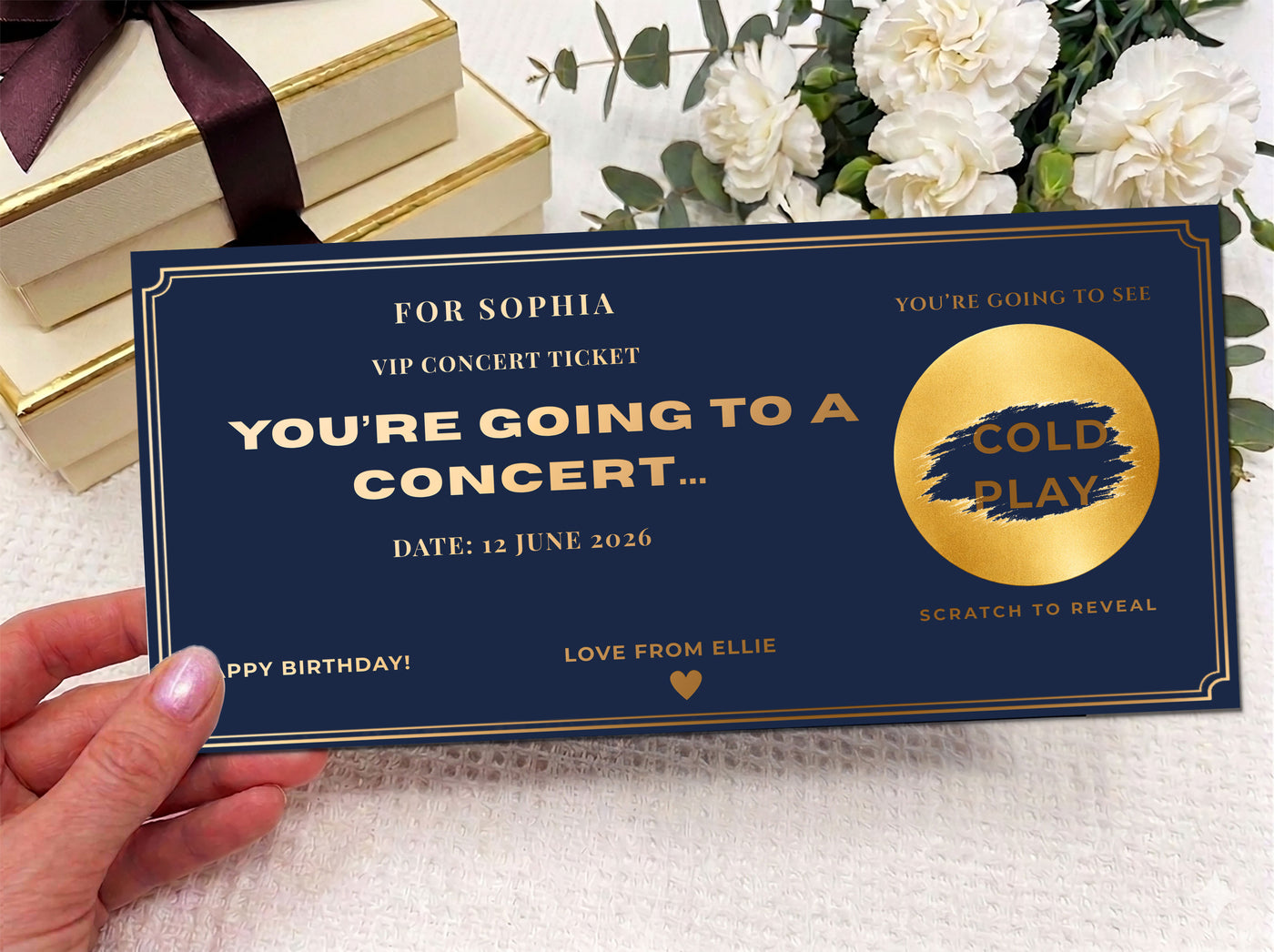 Personalised Gold VIP Event Concert Scratch Reveal Ticket