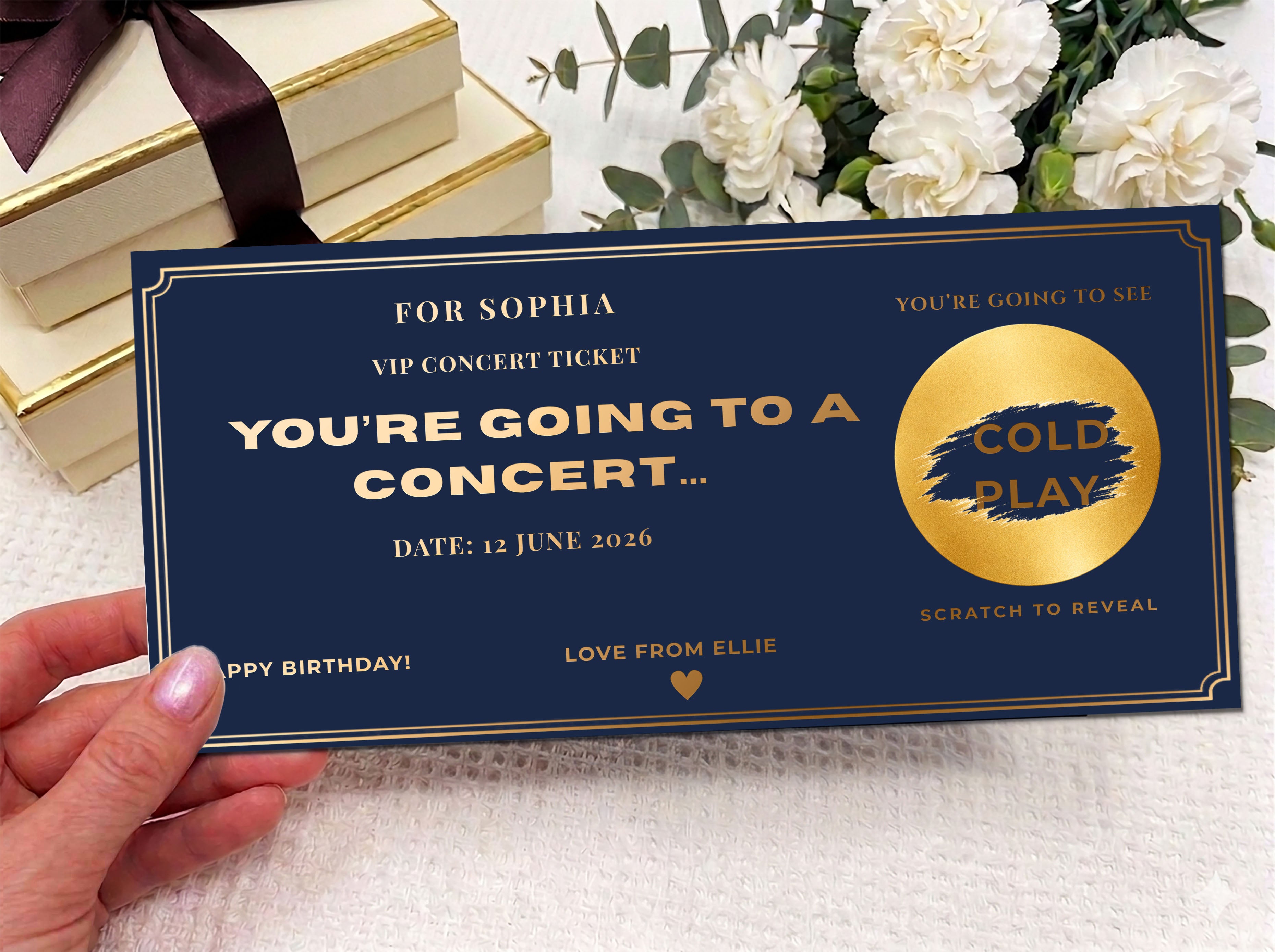 Personalised Gold VIP Event Concert Scratch Reveal Ticket