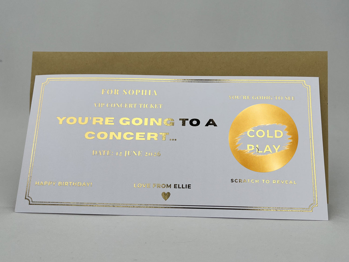 Personalised Gold VIP Event Concert Scratch Reveal Ticket