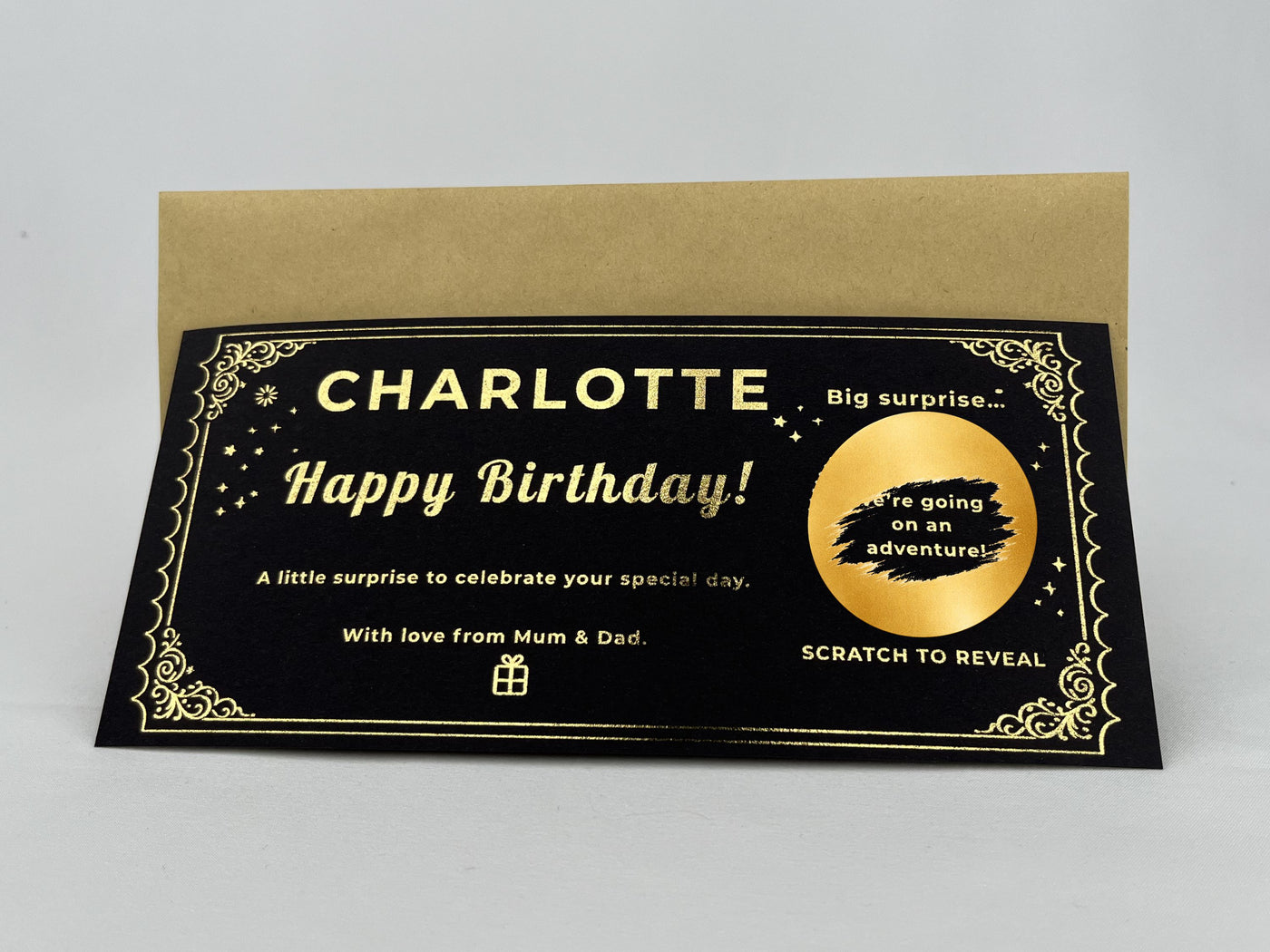 Personalised Gold Vintage Ornate Birthday Scratch Reveal Ticket