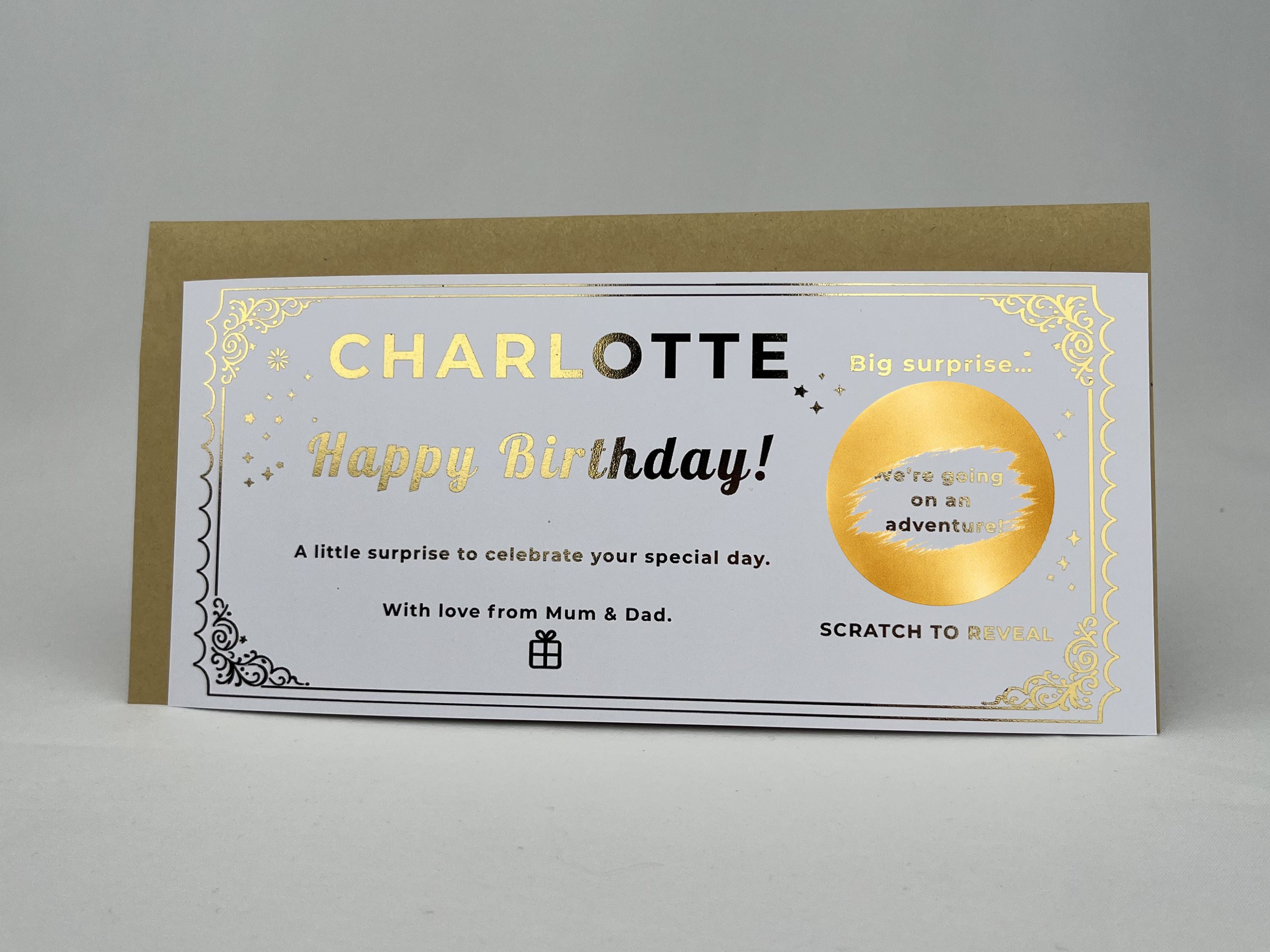 Personalised Gold Vintage Ornate Birthday Scratch Reveal Ticket