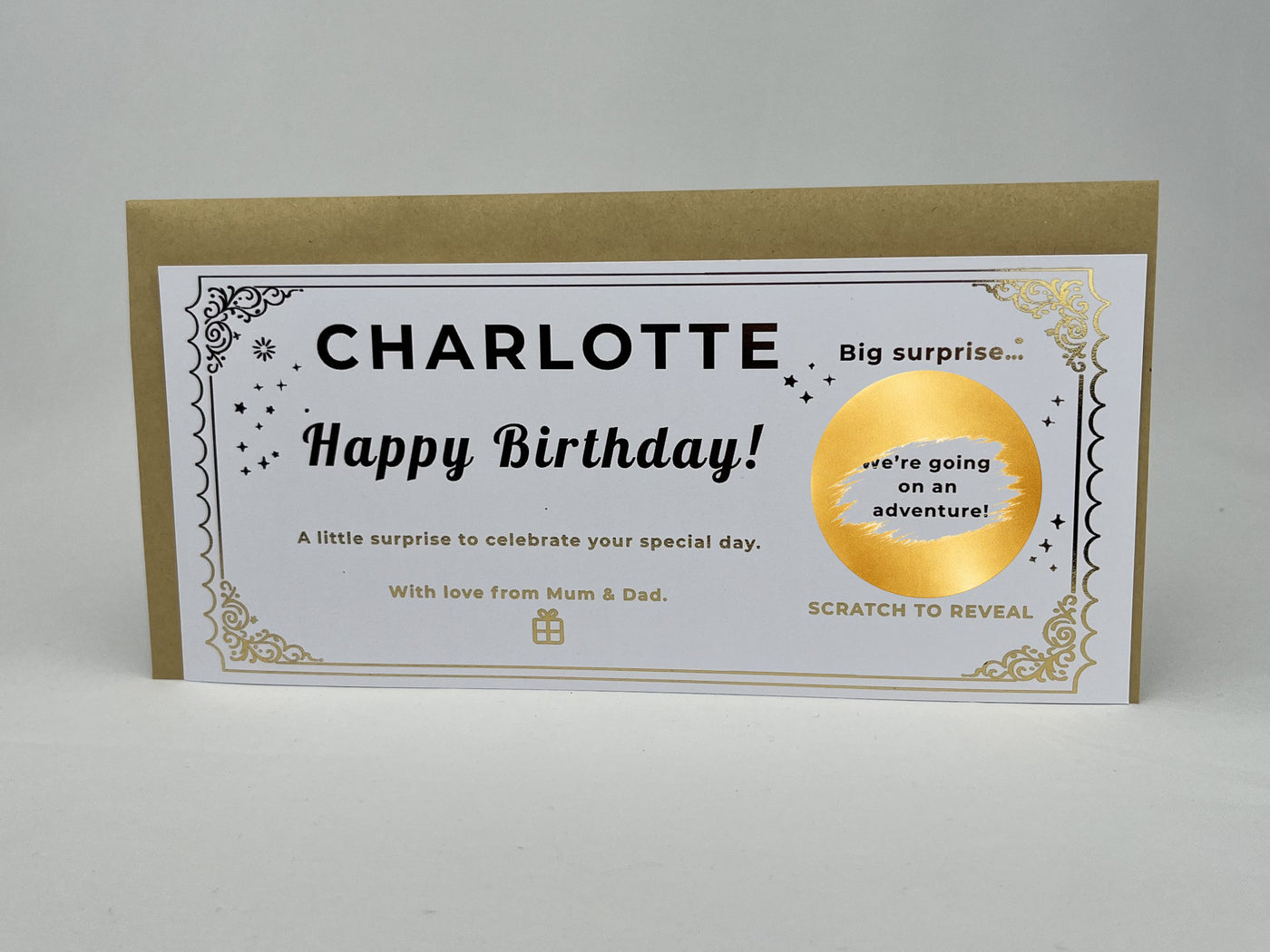Personalised Gold Vintage Ornate Birthday Scratch Reveal Ticket