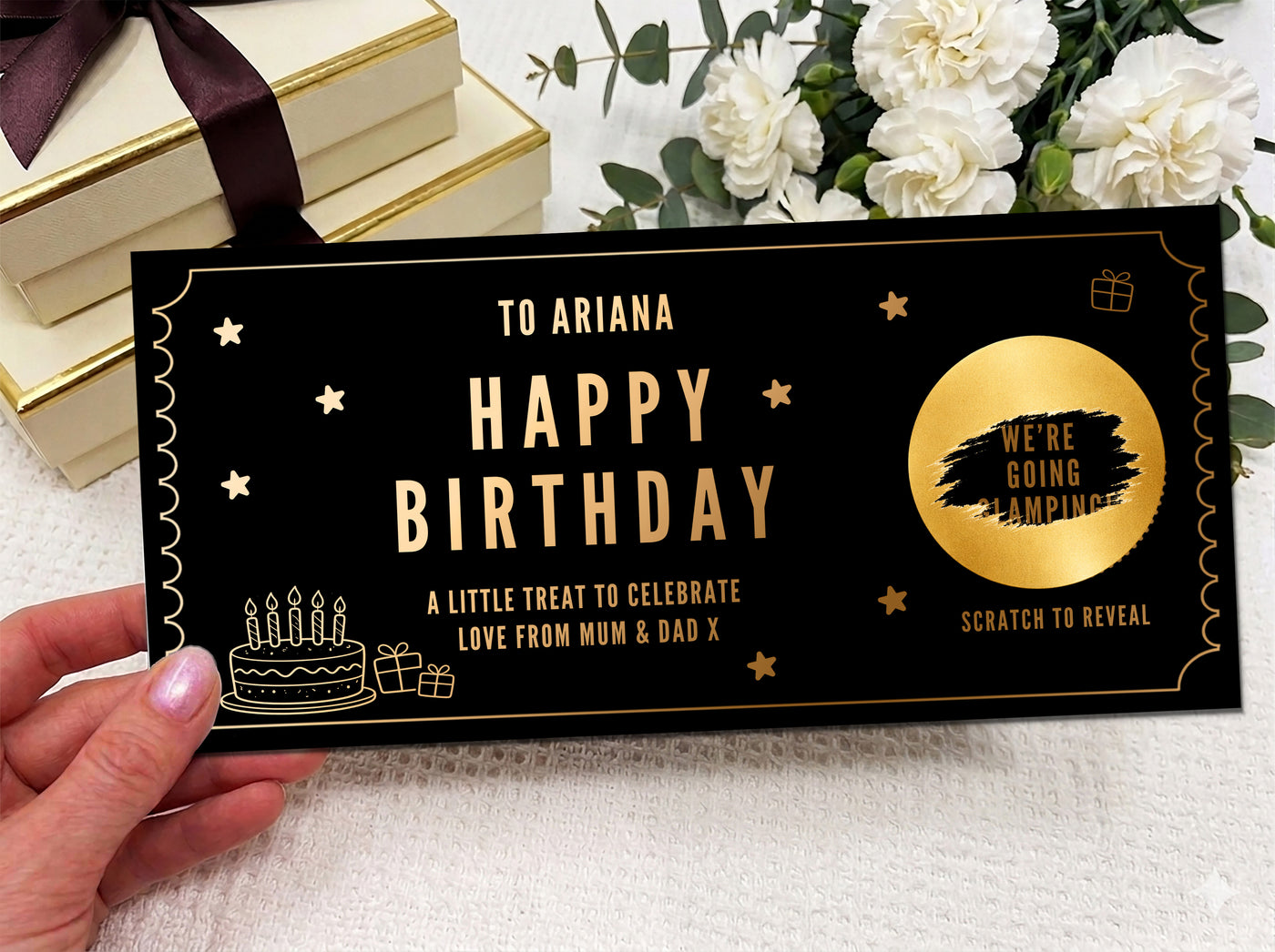 Birthday Scratch Off Card, Personalised Surprise Voucher Gift, Custom Reveal Ticket