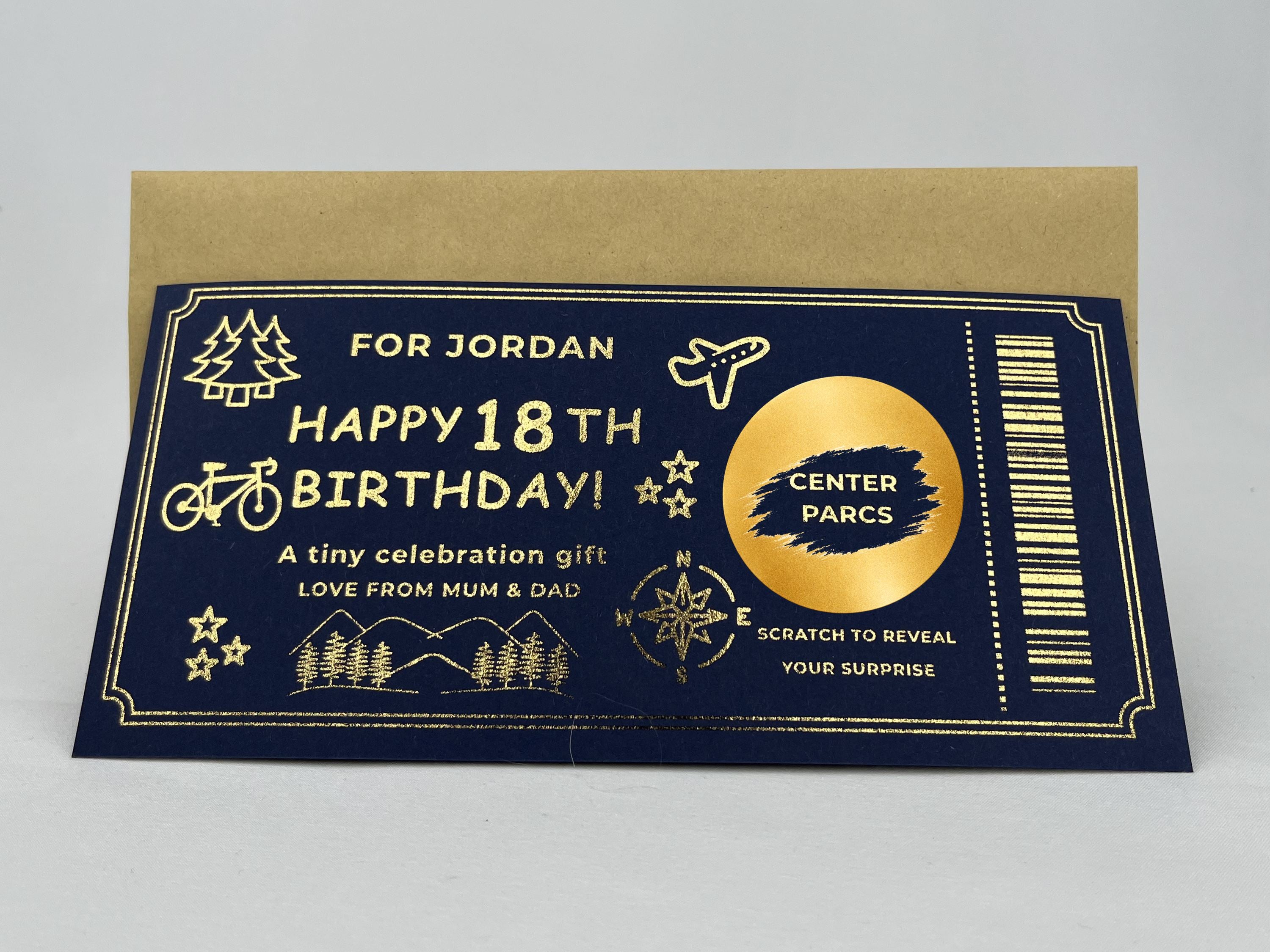 Personalised Gold Travel Adventure Birthday Scratch Reveal Ticket