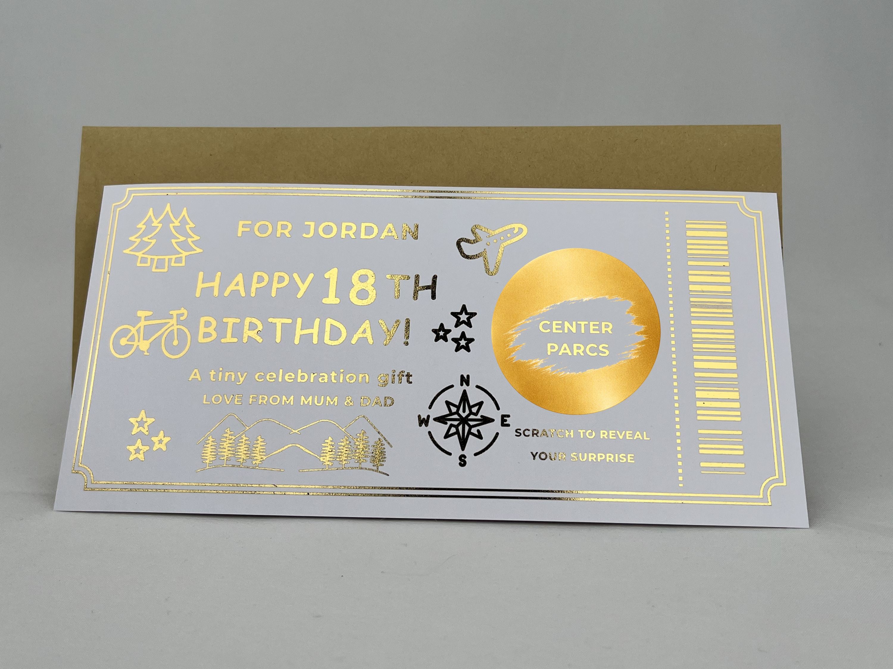 Personalised Gold Travel Adventure Birthday Scratch Reveal Ticket