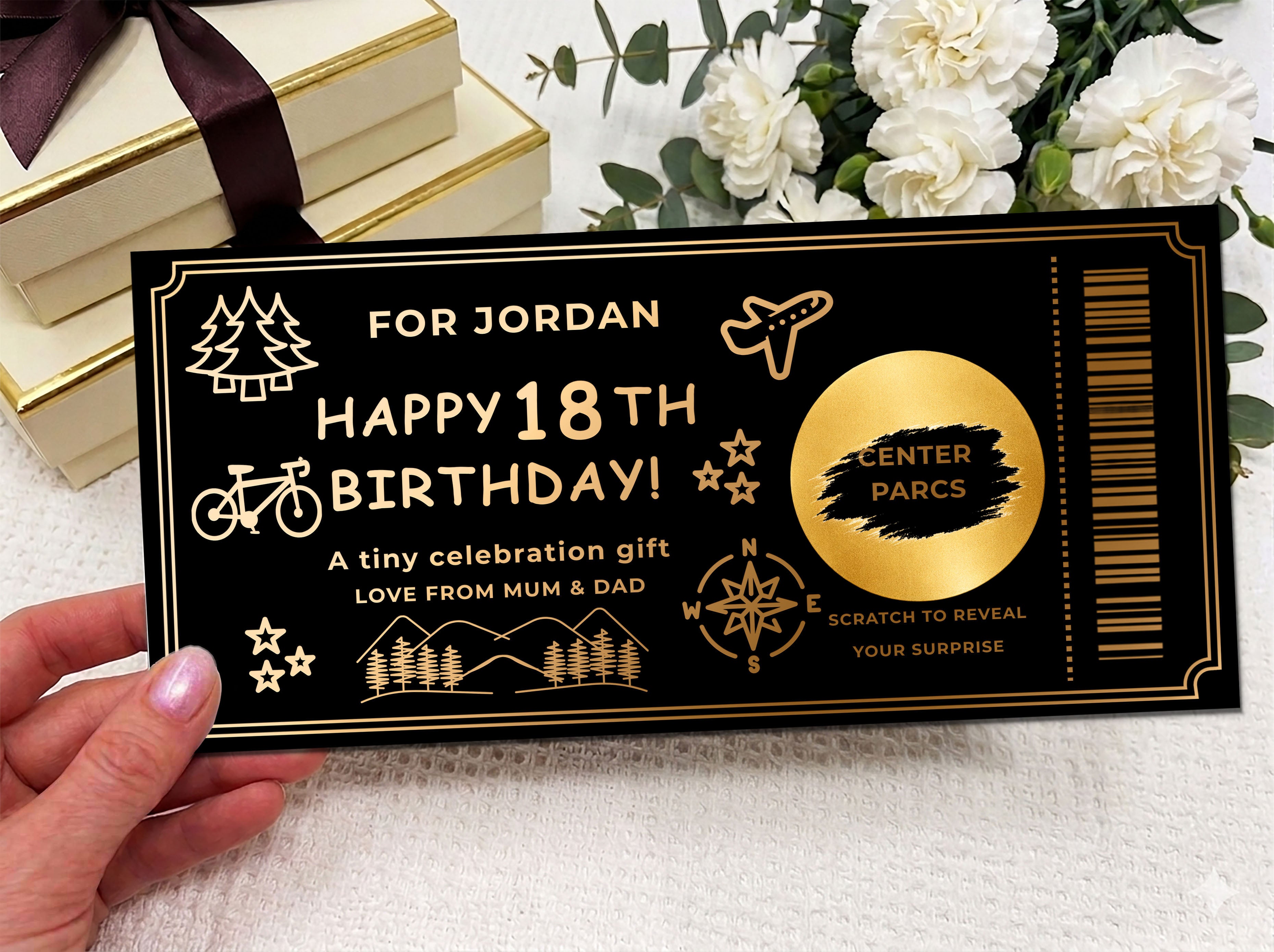Personalised Gold Travel Adventure Birthday Scratch Reveal Ticket