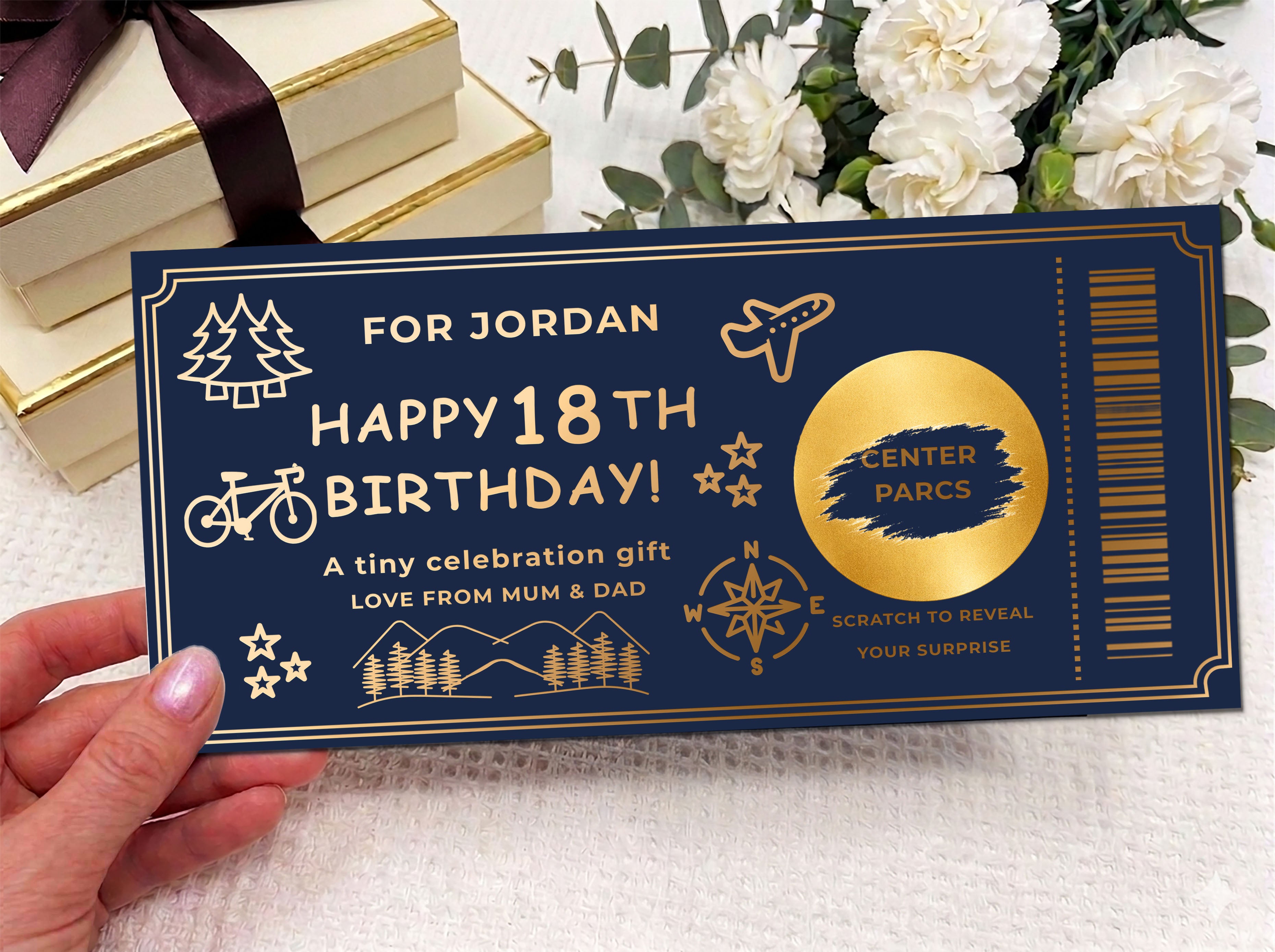 Personalised Gold Travel Adventure Birthday Scratch Reveal Ticket