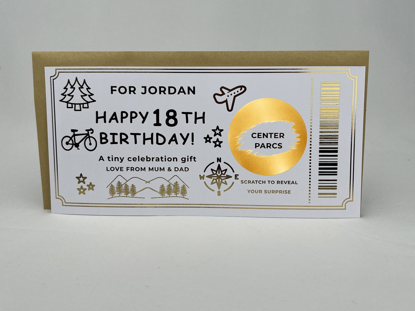 Personalised Gold Travel Adventure Birthday Scratch Reveal Ticket