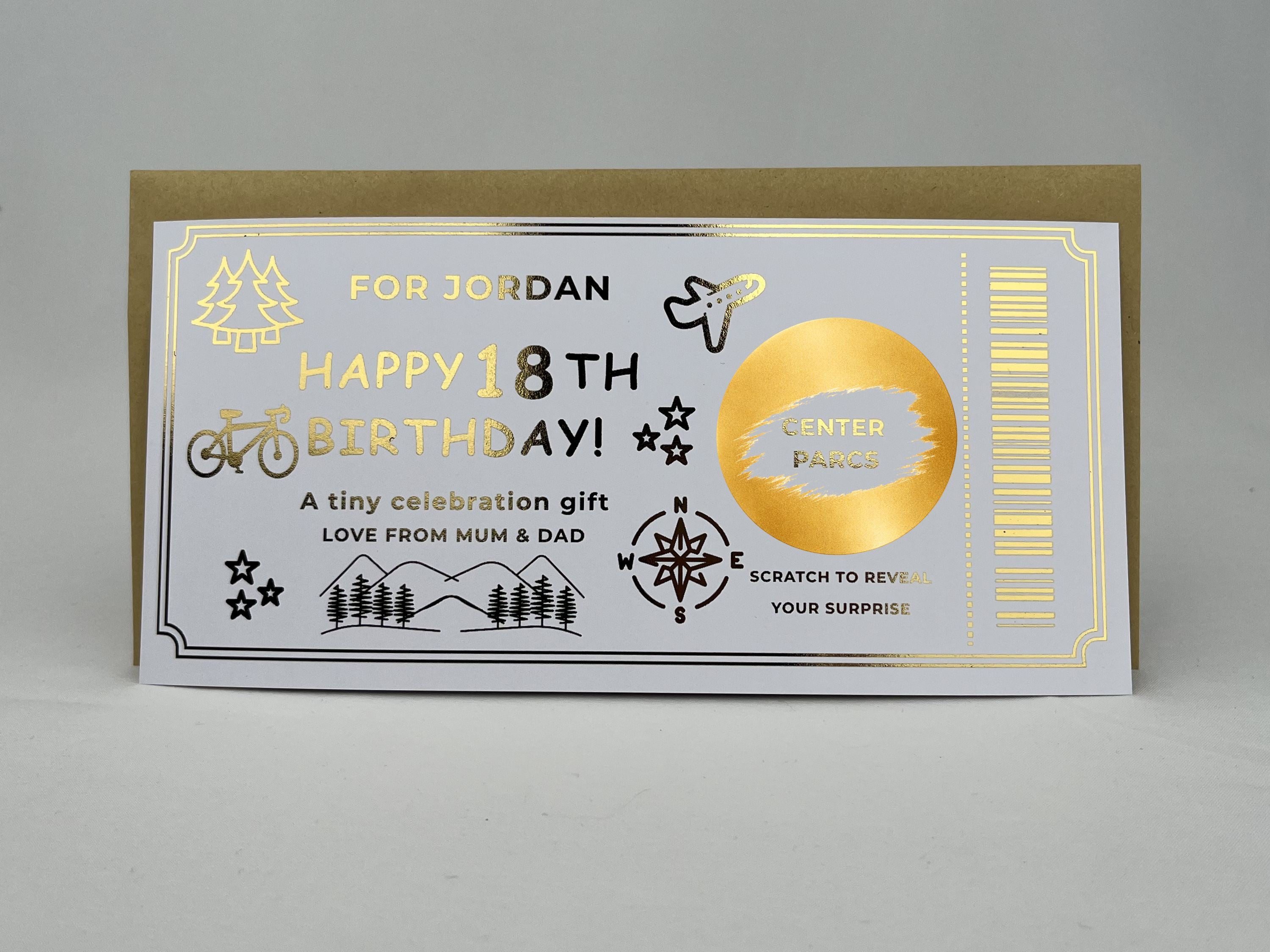 Personalised Gold Travel Adventure Birthday Scratch Reveal Ticket