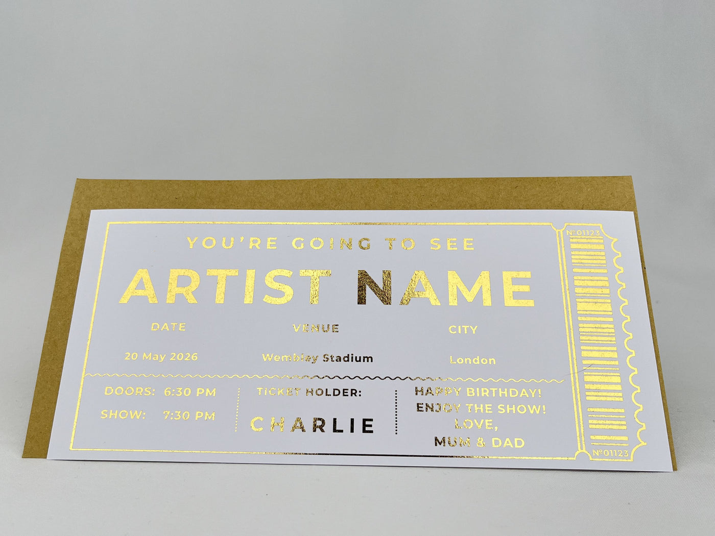 Personalised Gold Modern Stadium Concert Scratch Reveal Ticket