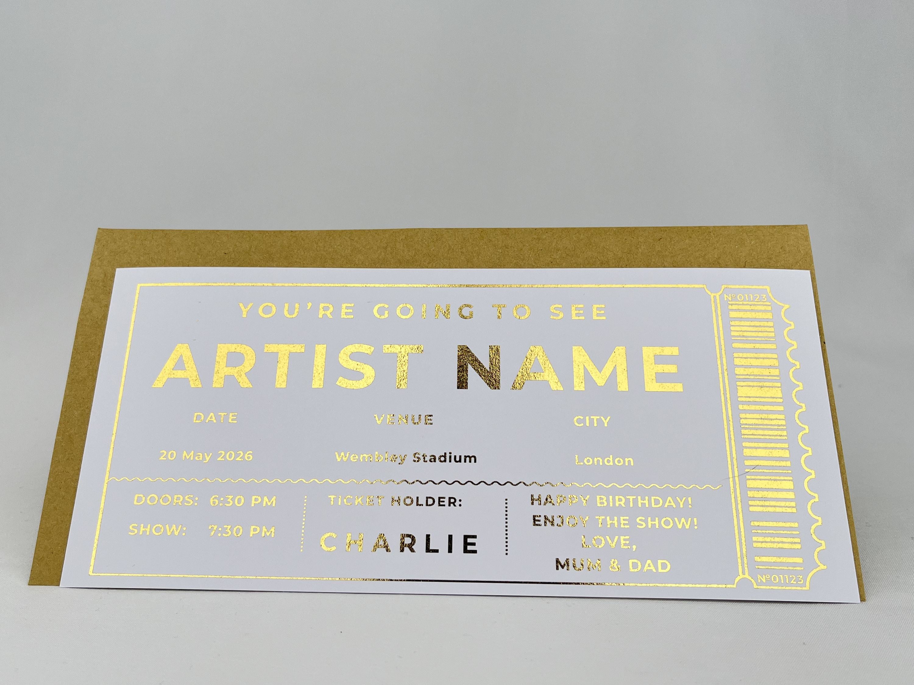 Personalised Gold Modern Stadium Concert Scratch Reveal Ticket