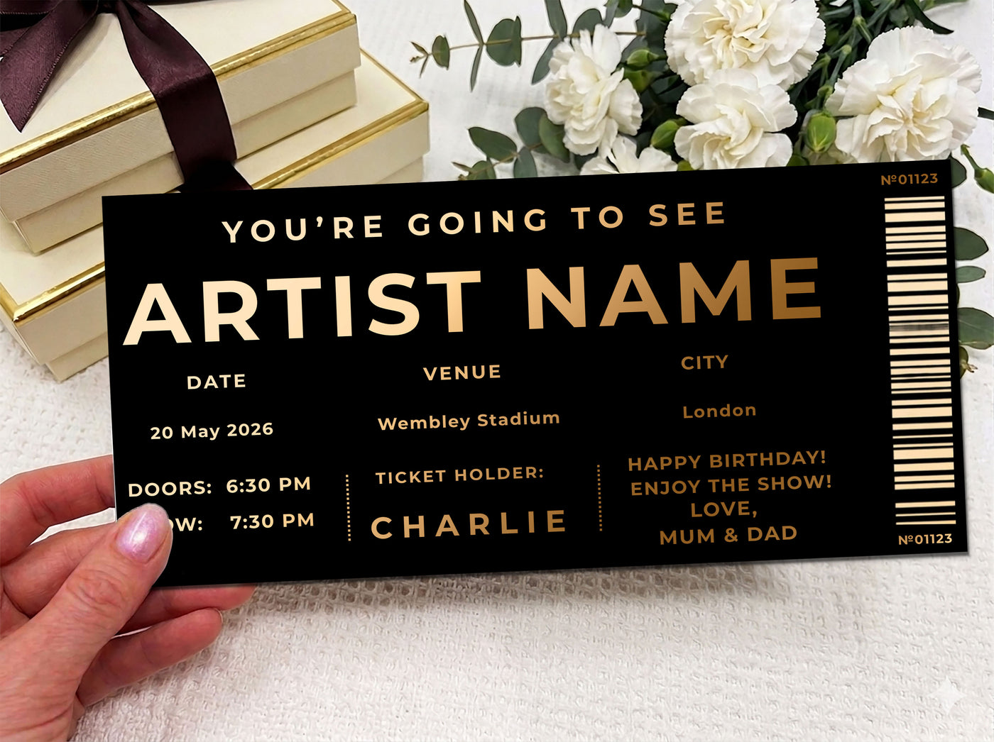 Personalised Gold Modern Stadium Concert Scratch Reveal Ticket