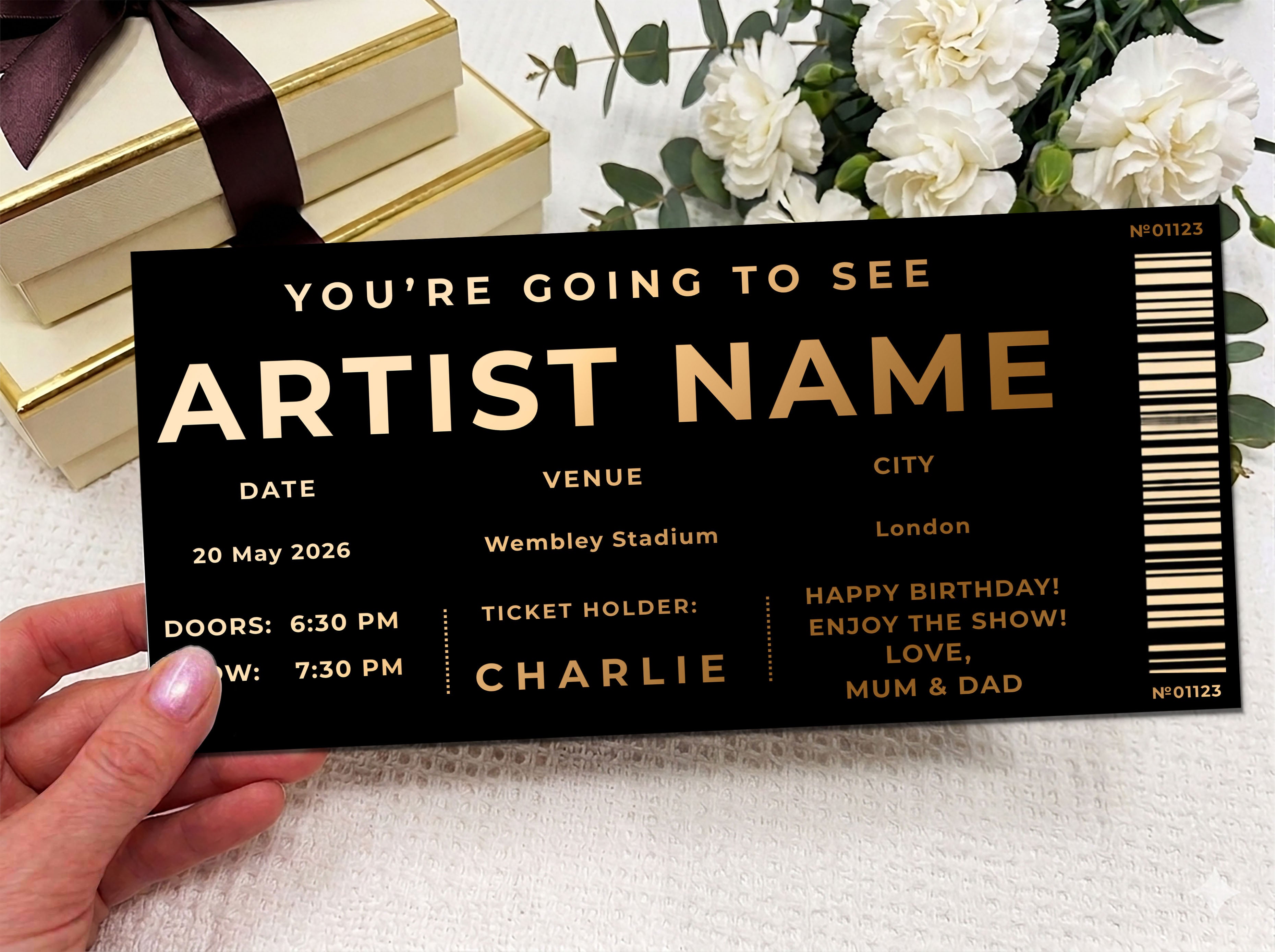 Personalised Gold Modern Stadium Concert Scratch Reveal Ticket