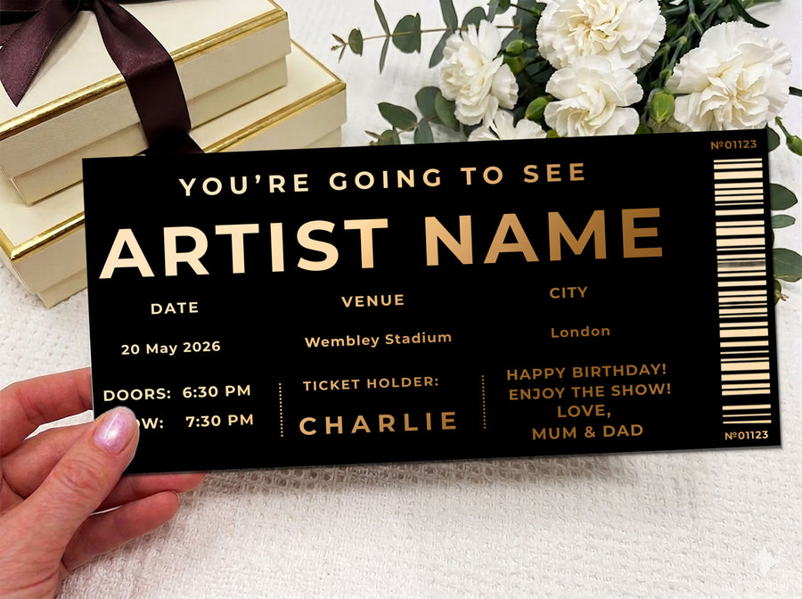 Personalised Gold Modern Stadium Concert Scratch Reveal Ticket