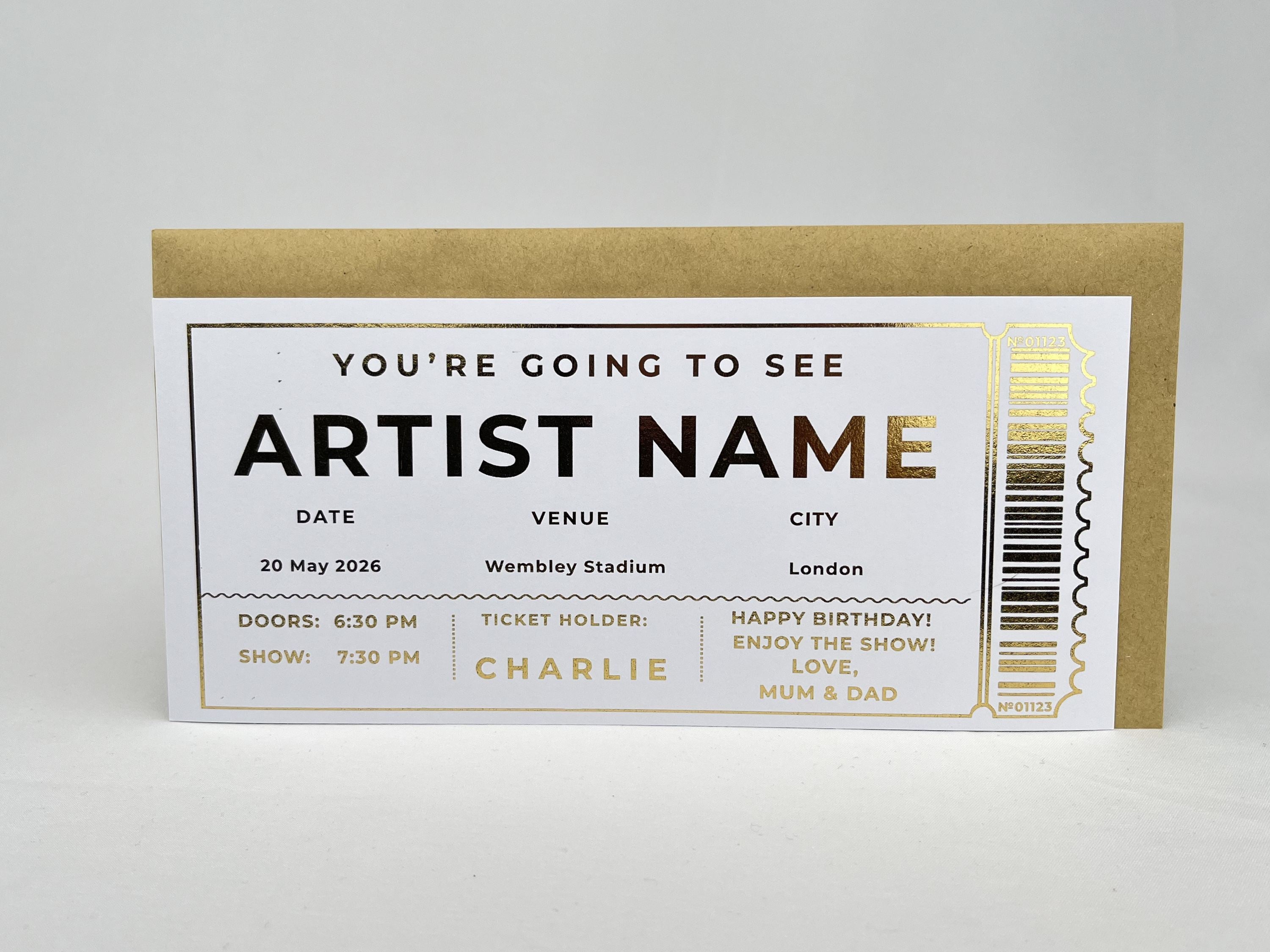 Personalised Gold Modern Stadium Concert Scratch Reveal Ticket