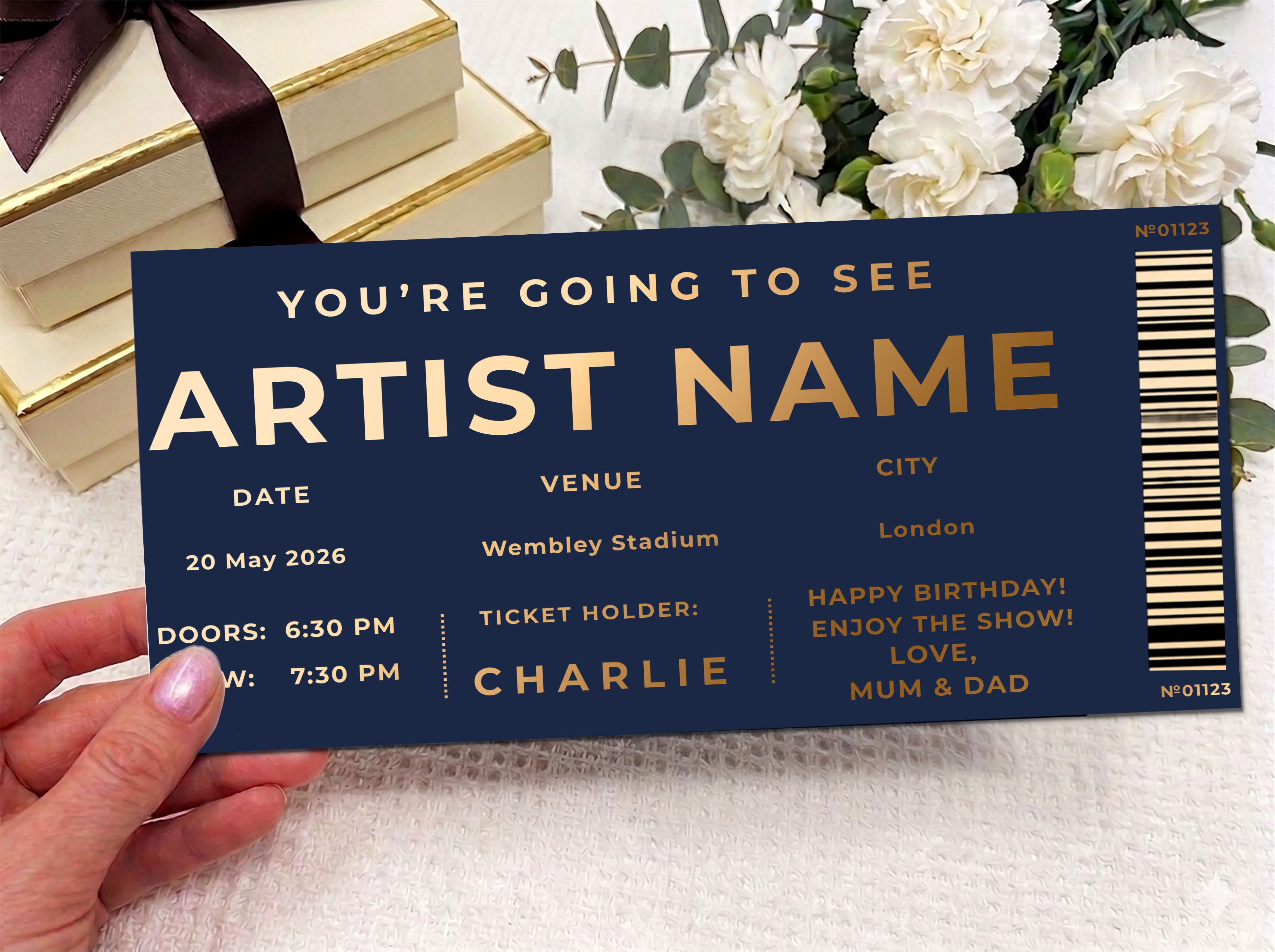 Personalised Gold Modern Stadium Concert Scratch Reveal Ticket