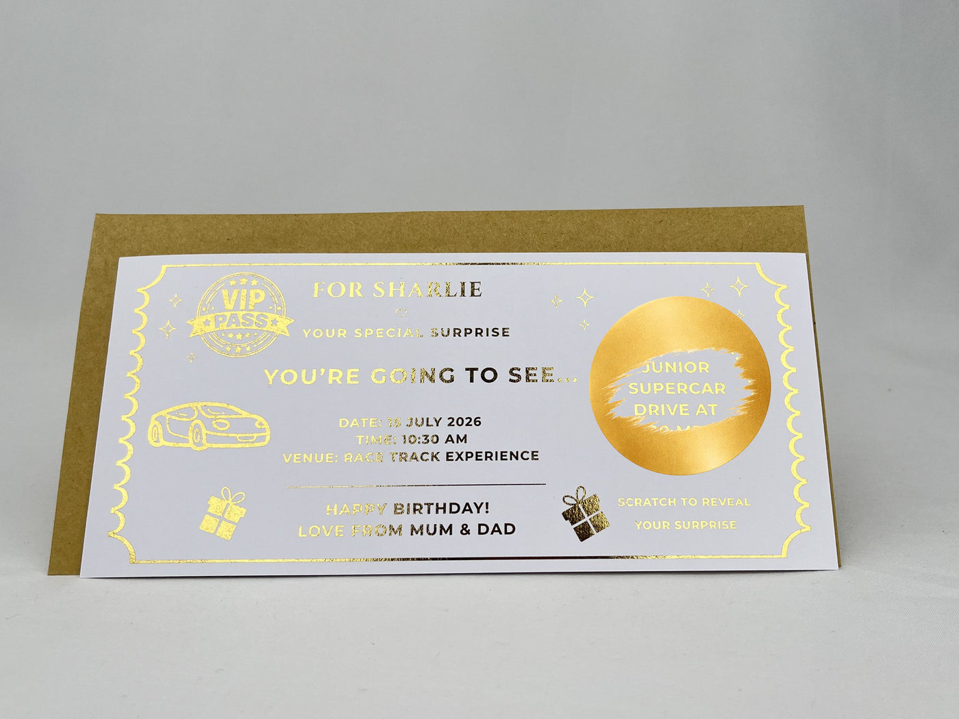 Personalised Gold Supercar Driving Experience Scratch Reveal Ticket