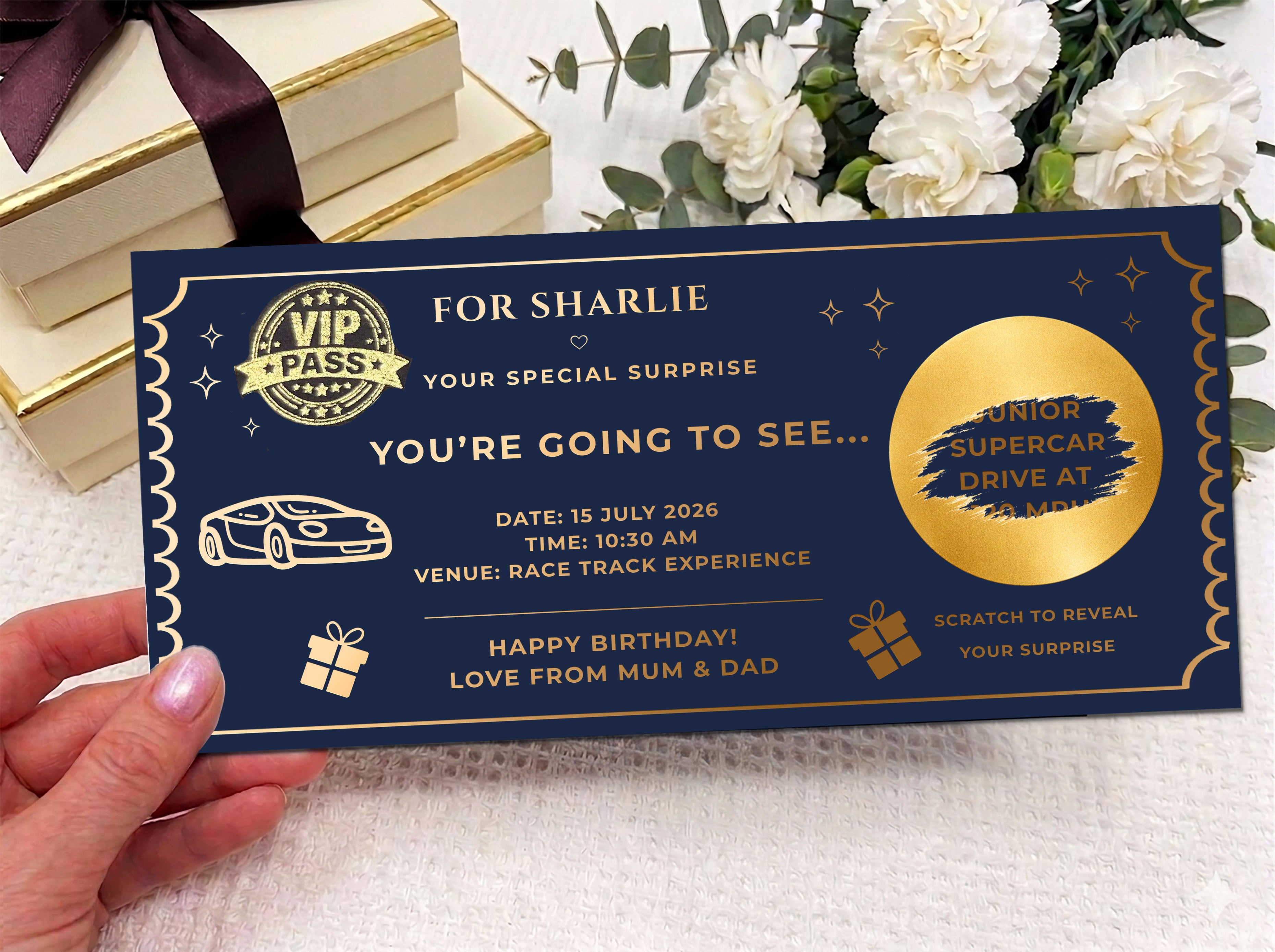 Personalised Gold Supercar Driving Experience Scratch Reveal Ticket