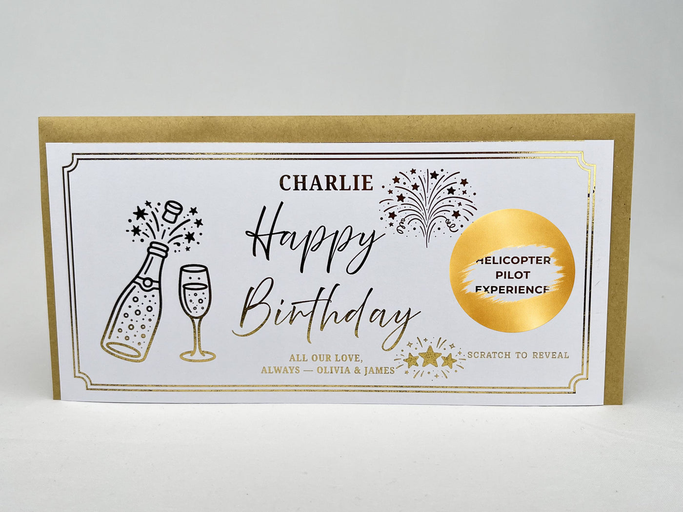 Personalised Gold Champagne Celebration Birthday Scratch Reveal Ticket