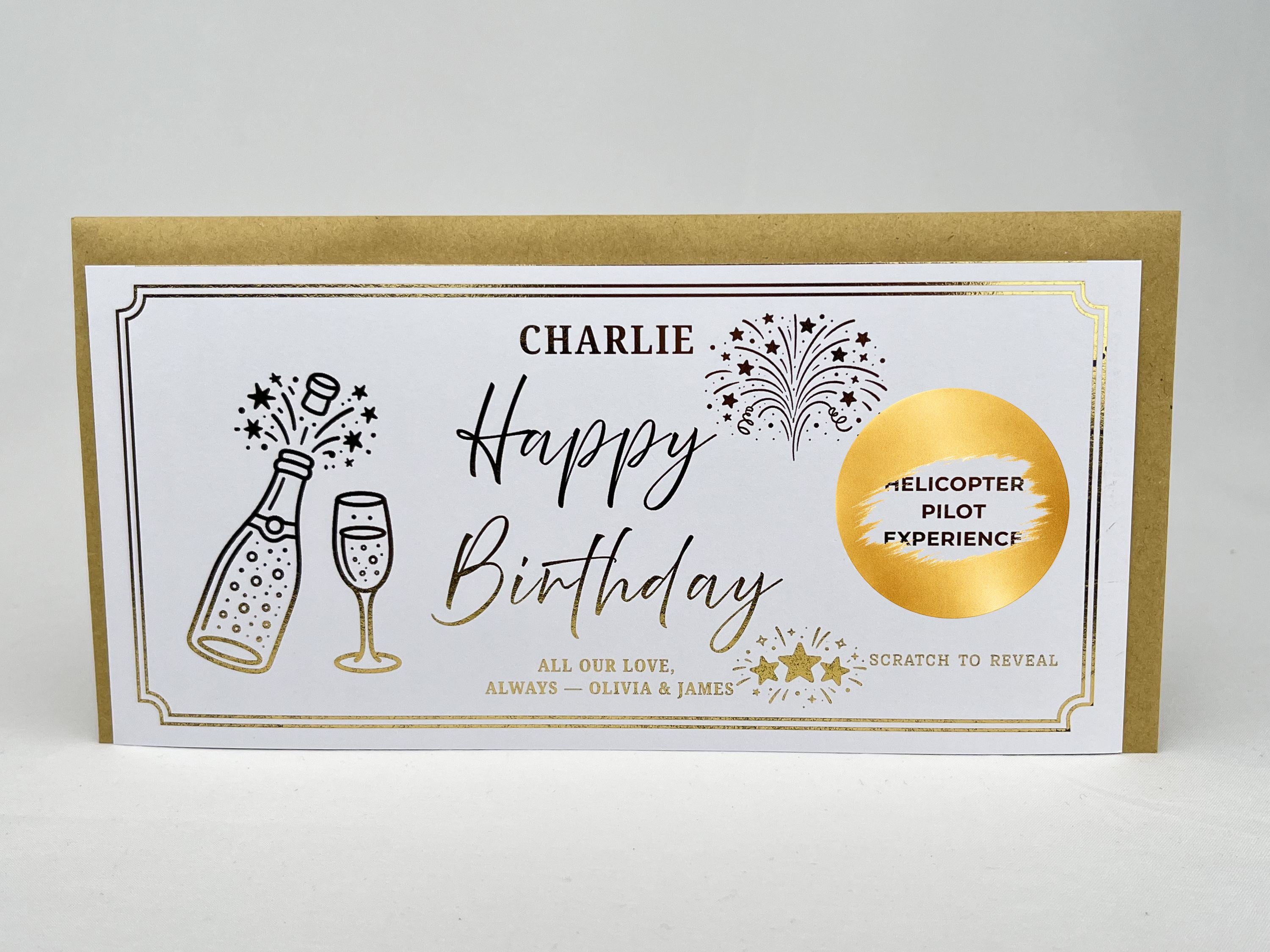 Personalised Gold Champagne Celebration Birthday Scratch Reveal Ticket