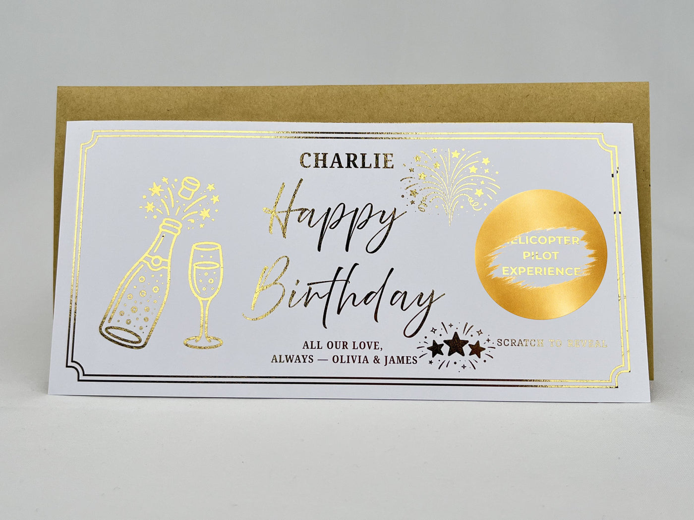 Personalised Gold Champagne Celebration Birthday Scratch Reveal Ticket