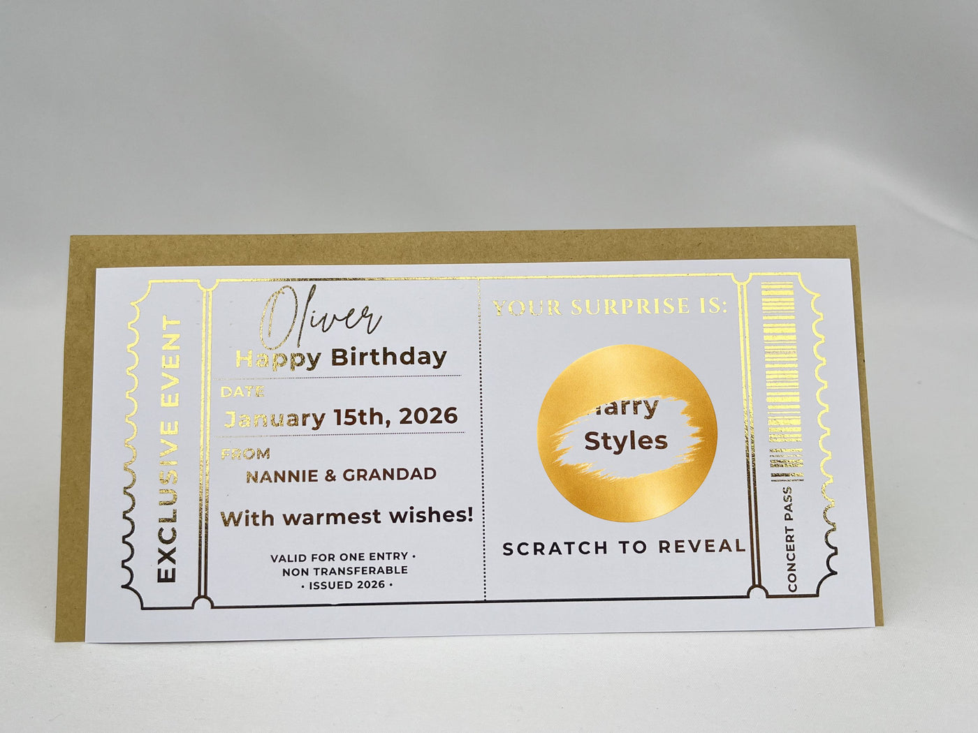 Personalised Gold Exclusive Event Concert Scratch Reveal Ticket