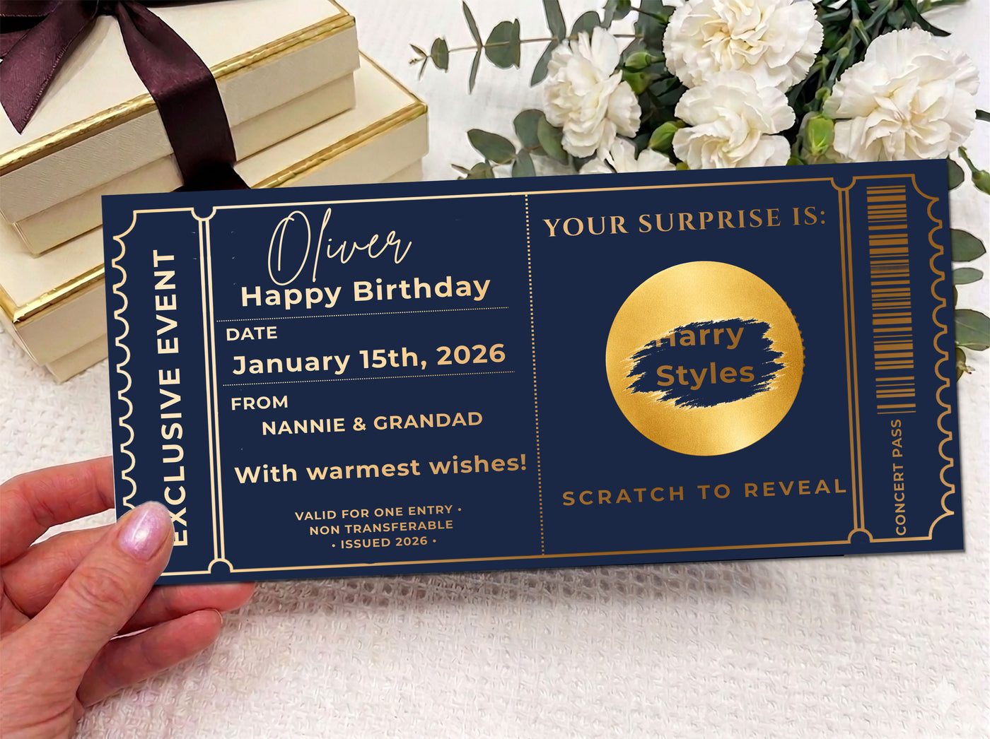 Personalised Gold Exclusive Event Concert Scratch Reveal Ticket