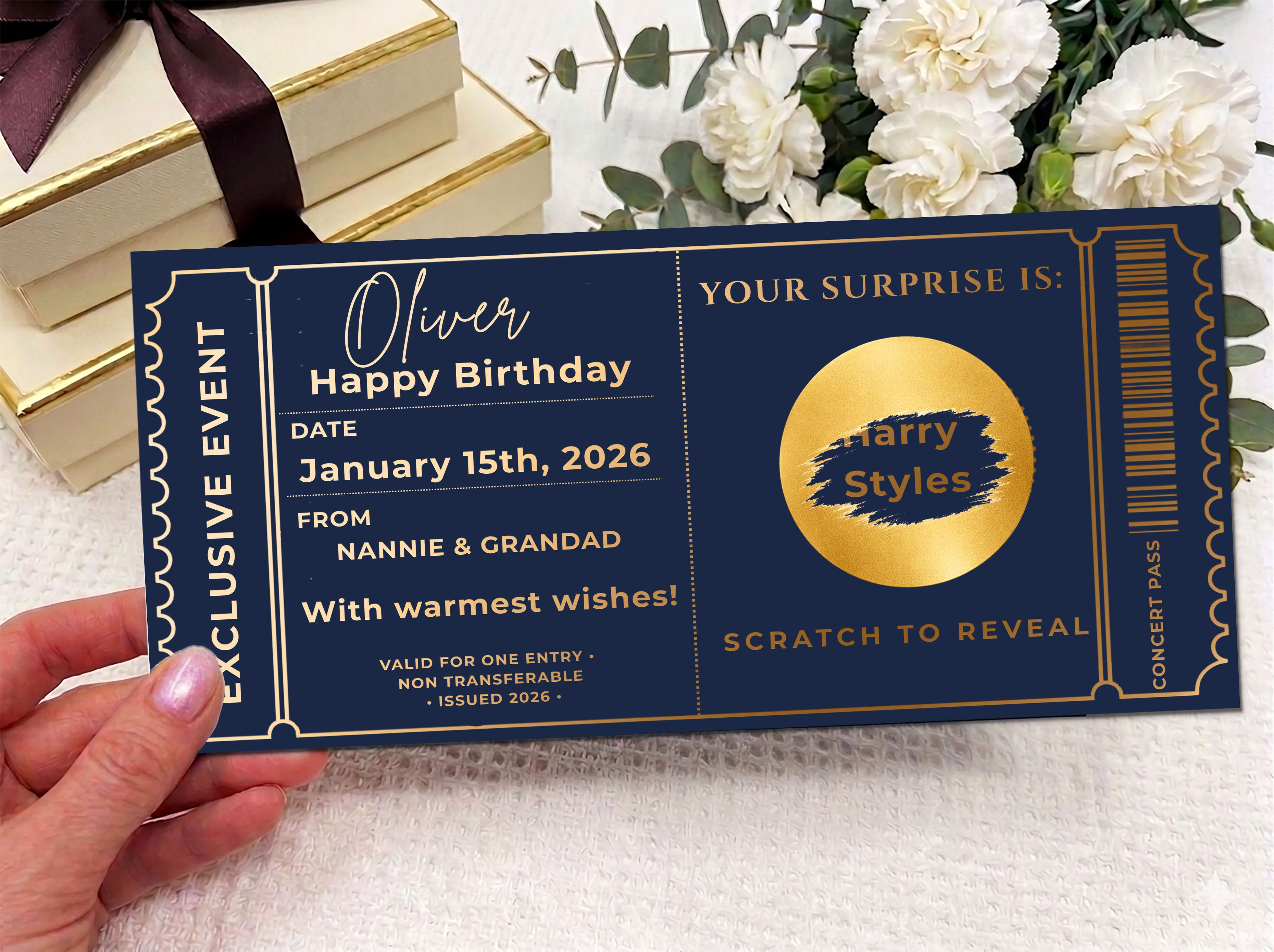 Personalised Gold Exclusive Event Concert Scratch Reveal Ticket